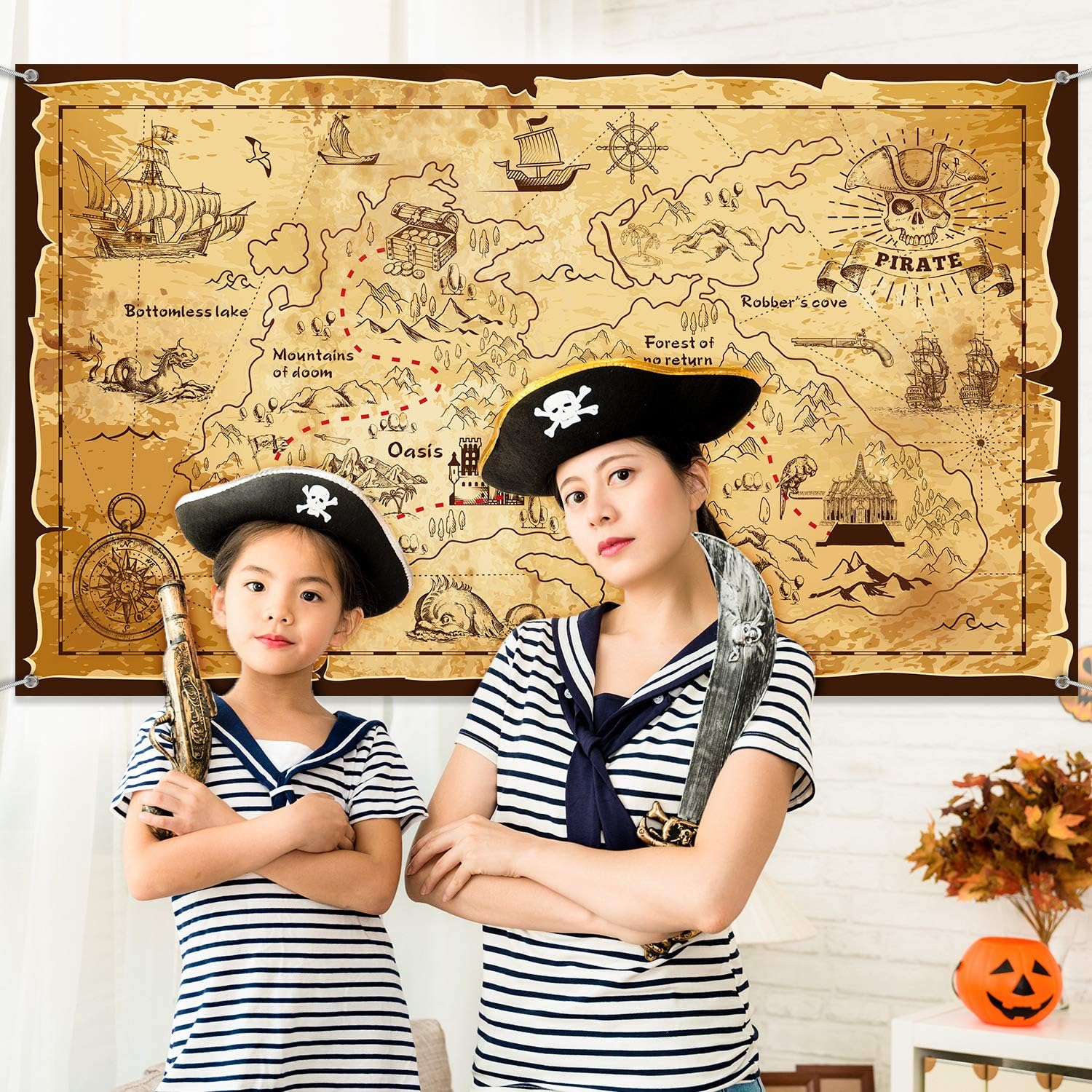 Blulu Halloween Pirate Treasure Map Backdrop