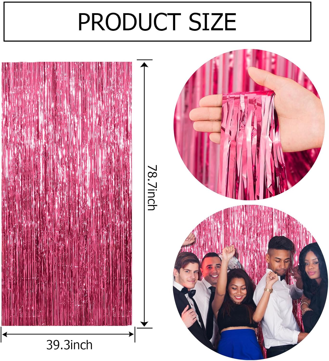 3 Pack Pink Tinsel Foil Backdrop Decorations for Parties
