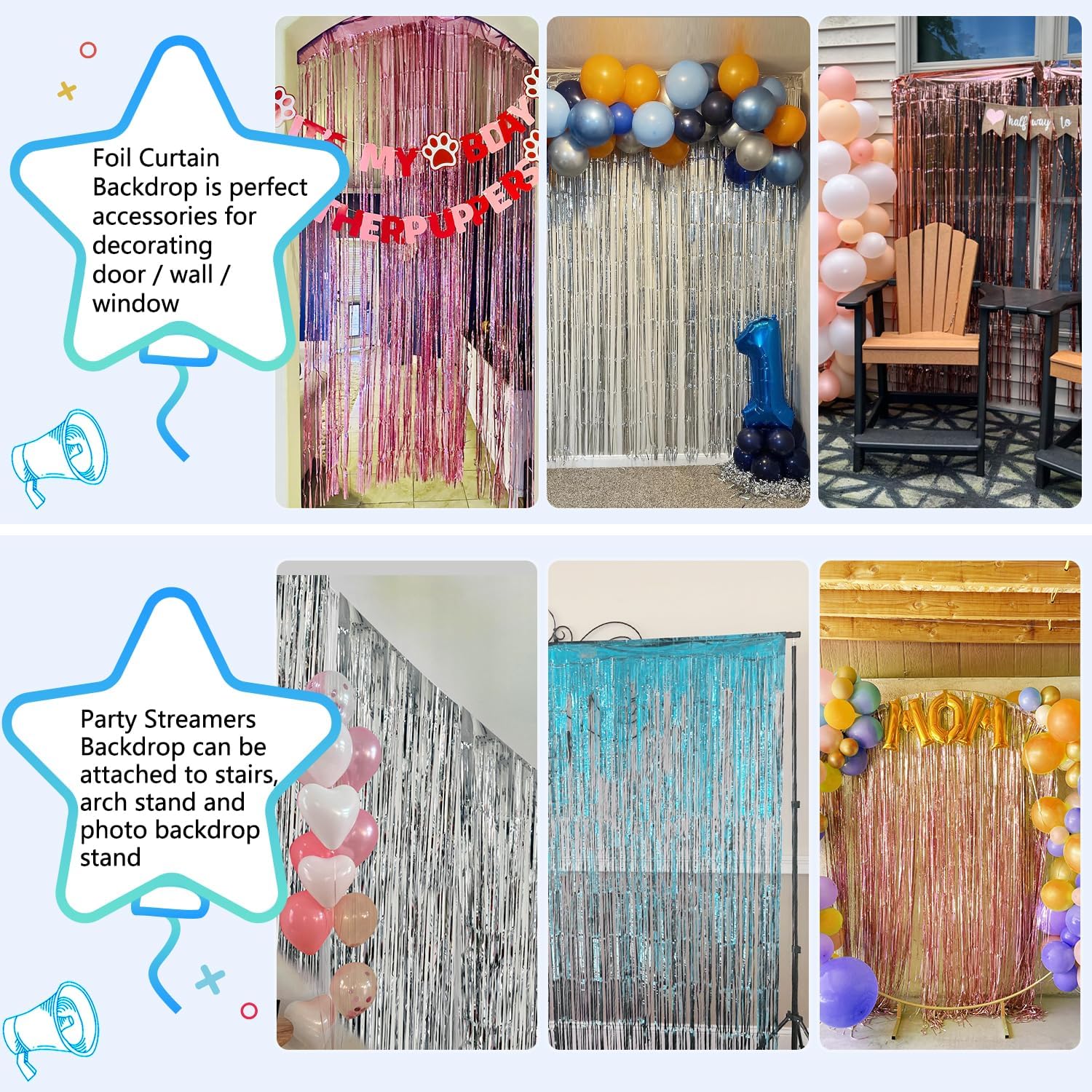 2 Pack Red Foil Fringe Backdrop for Party Decorations