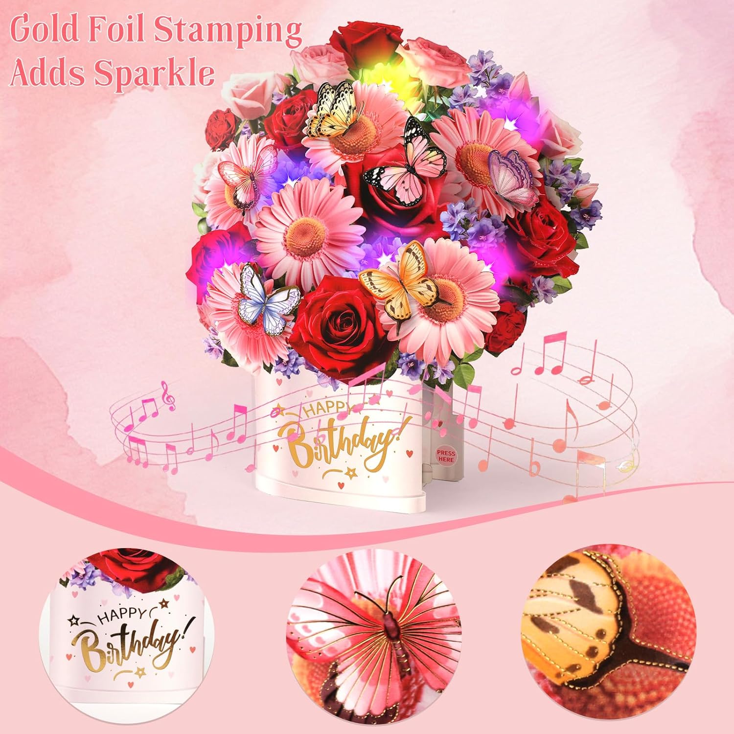 Exquisite Pop Up Birthday Card with Music and Lights