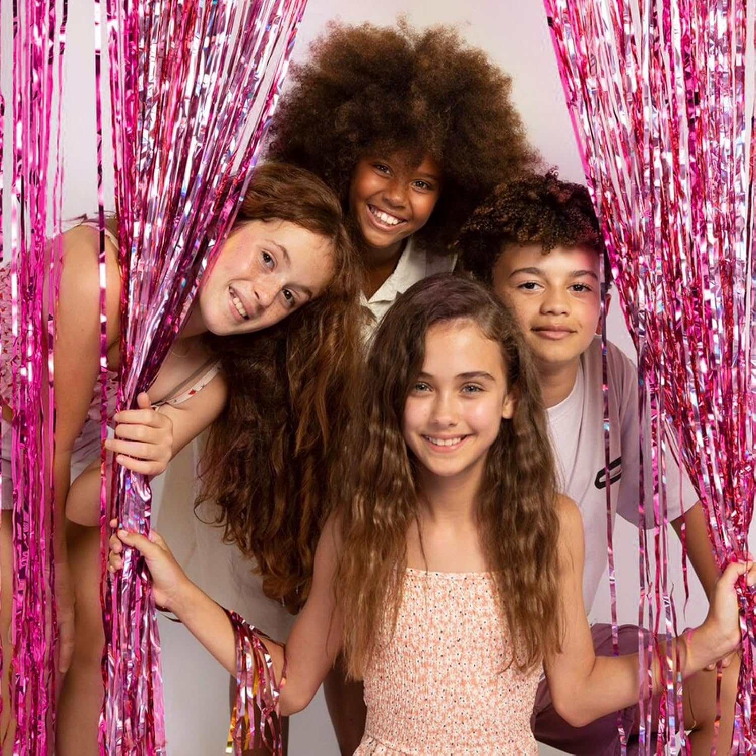 2 Pack Pink Metallic Foil Curtain Backdrop for Parties