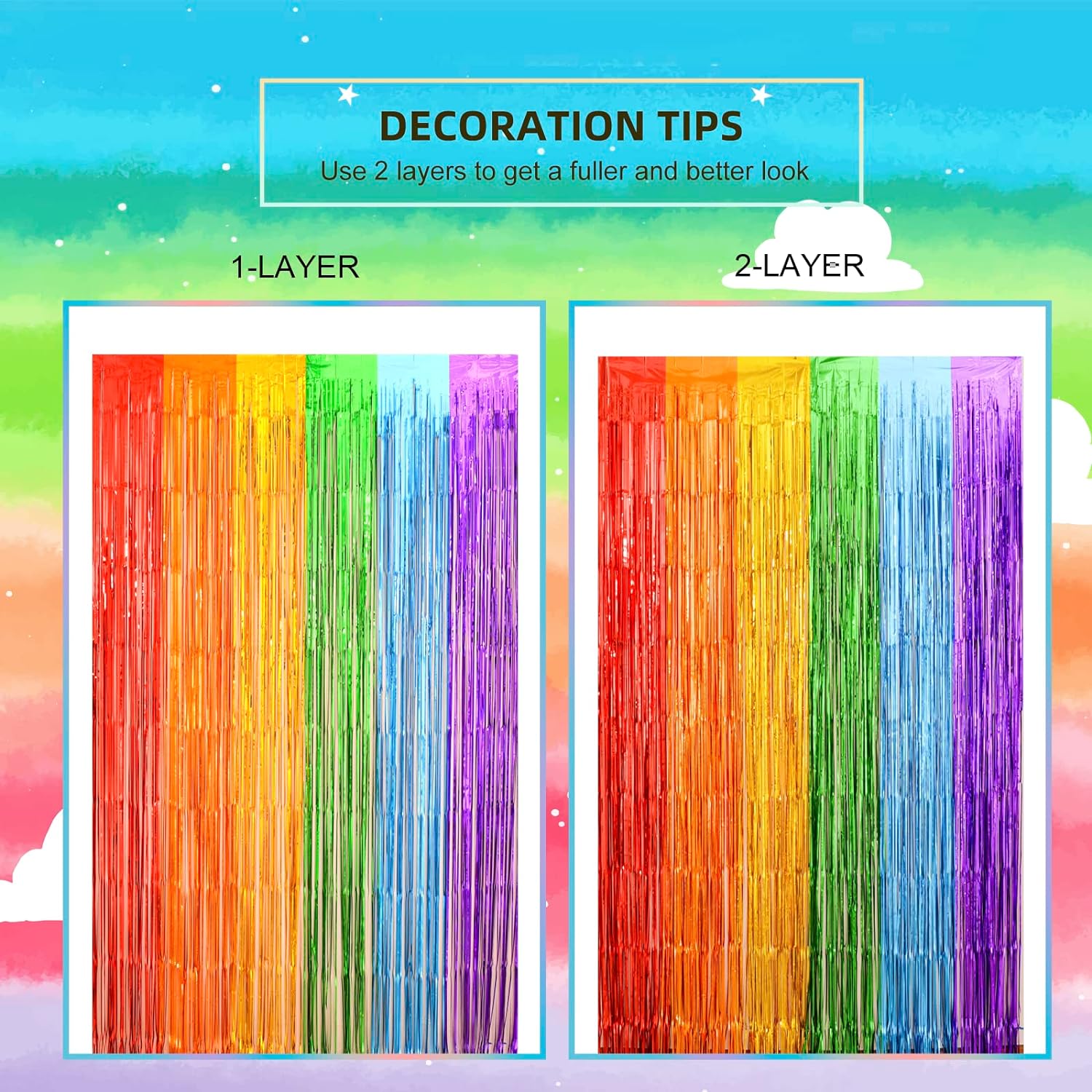 LOLStar Rainbow Foil Fringe Curtains 2 Pack 1