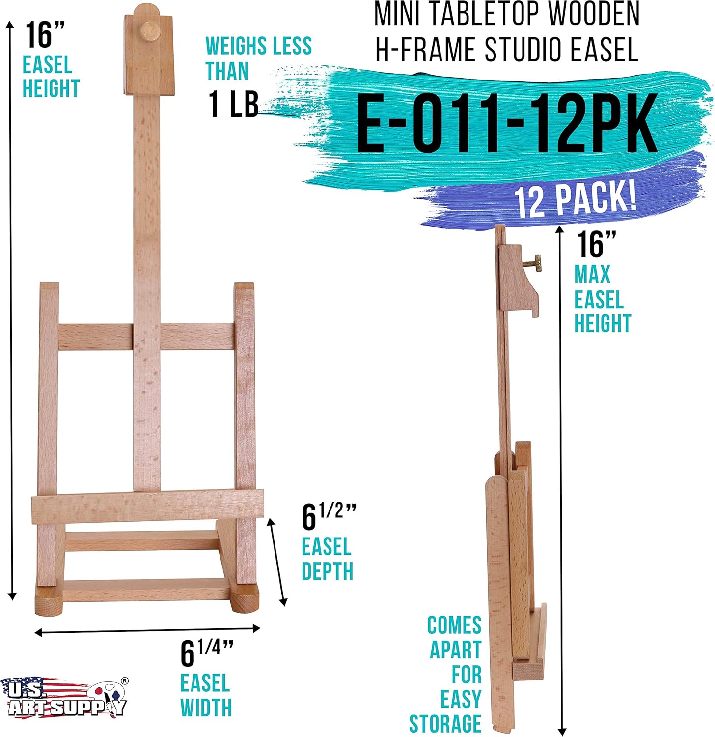 US Art Supply 16 Mini Wooden H-Frame Easel Pack of 12