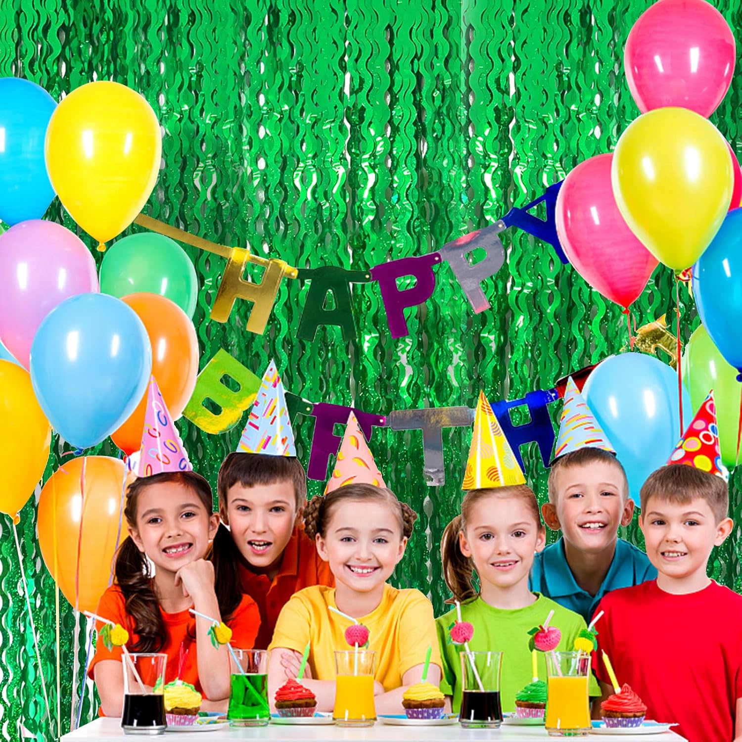 Green Tinsel Foil Fringe Curtain for Party Backdrop