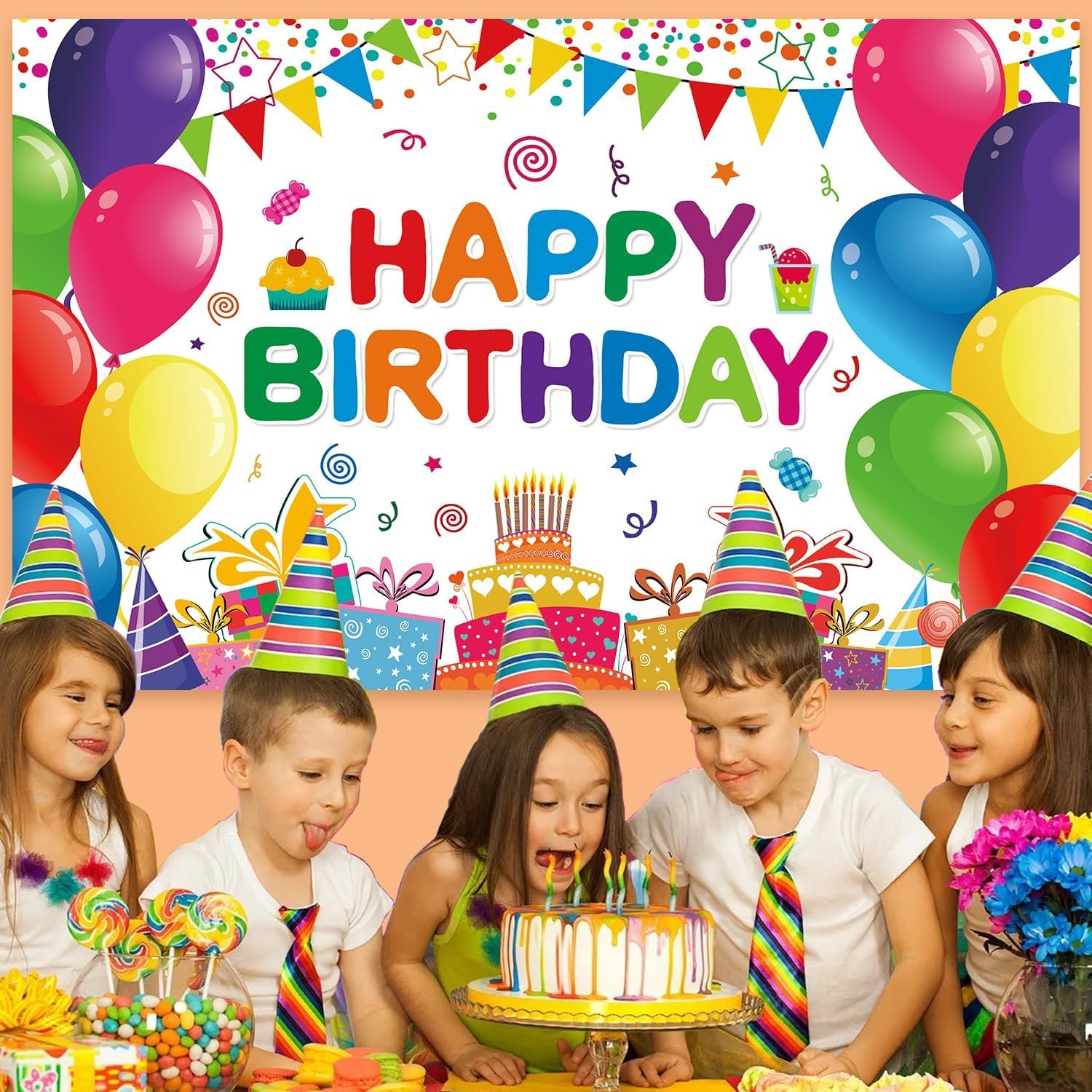 Happy Birthday Backdrop Banner for Boys Girls 5x3ft