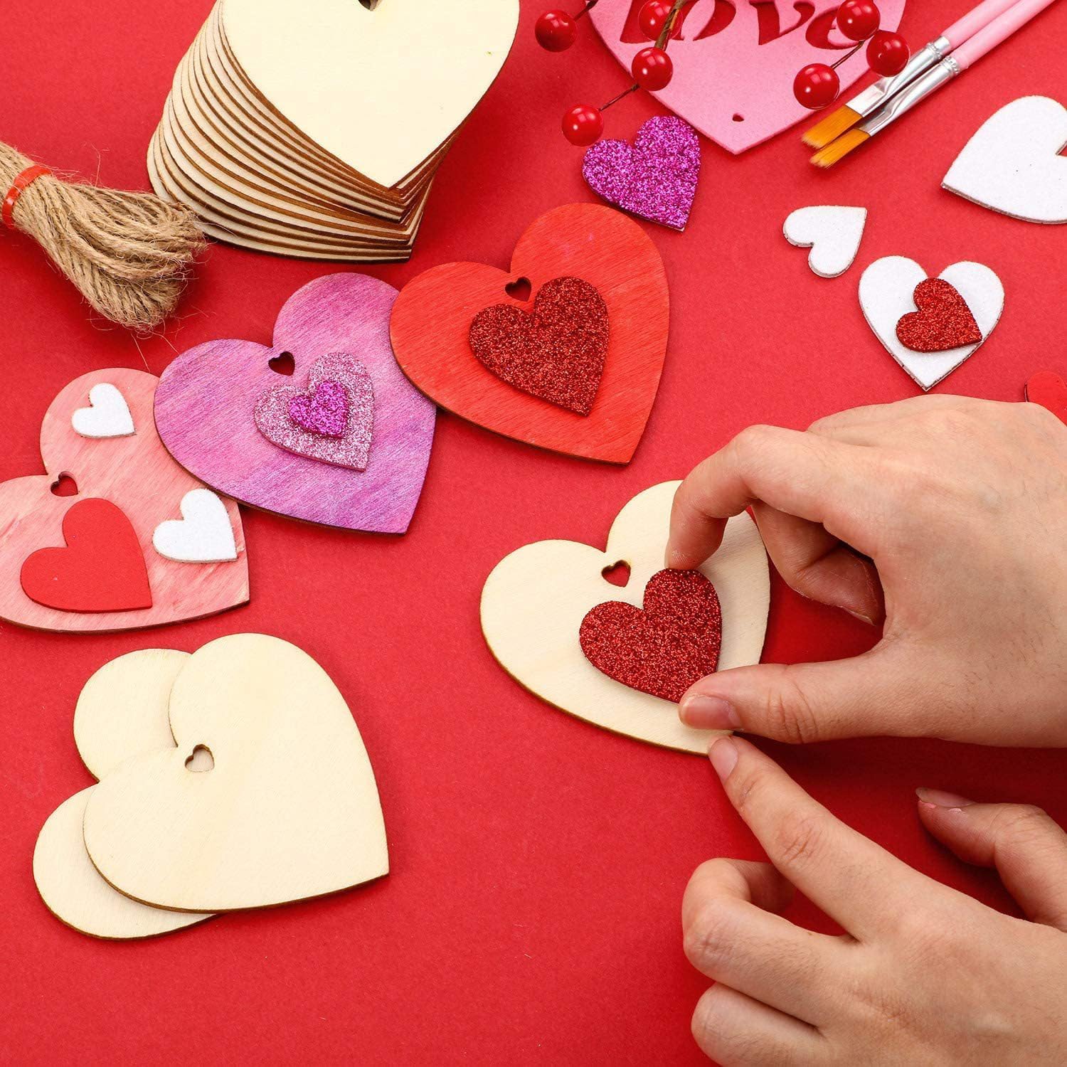 32 Pack 4 Inch Unfinished Wooden Heart Cutouts