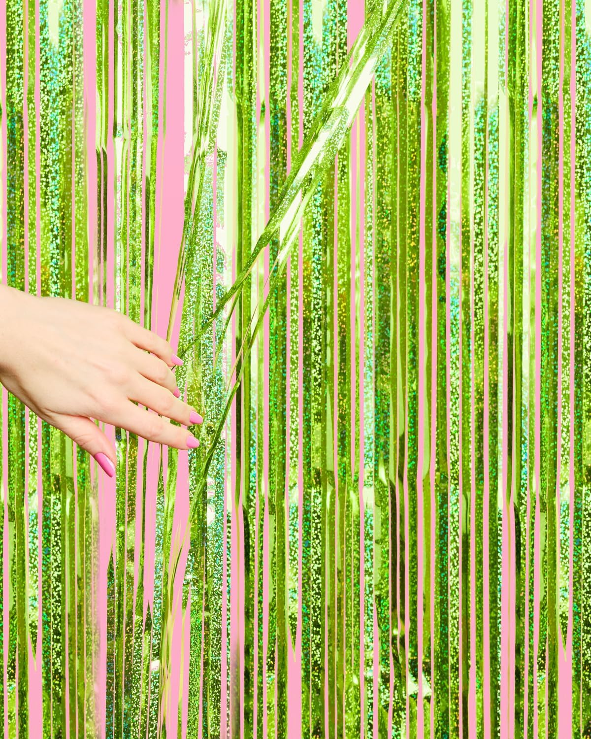 XO Fetti Lime Green Foil Curtain Set of 2
