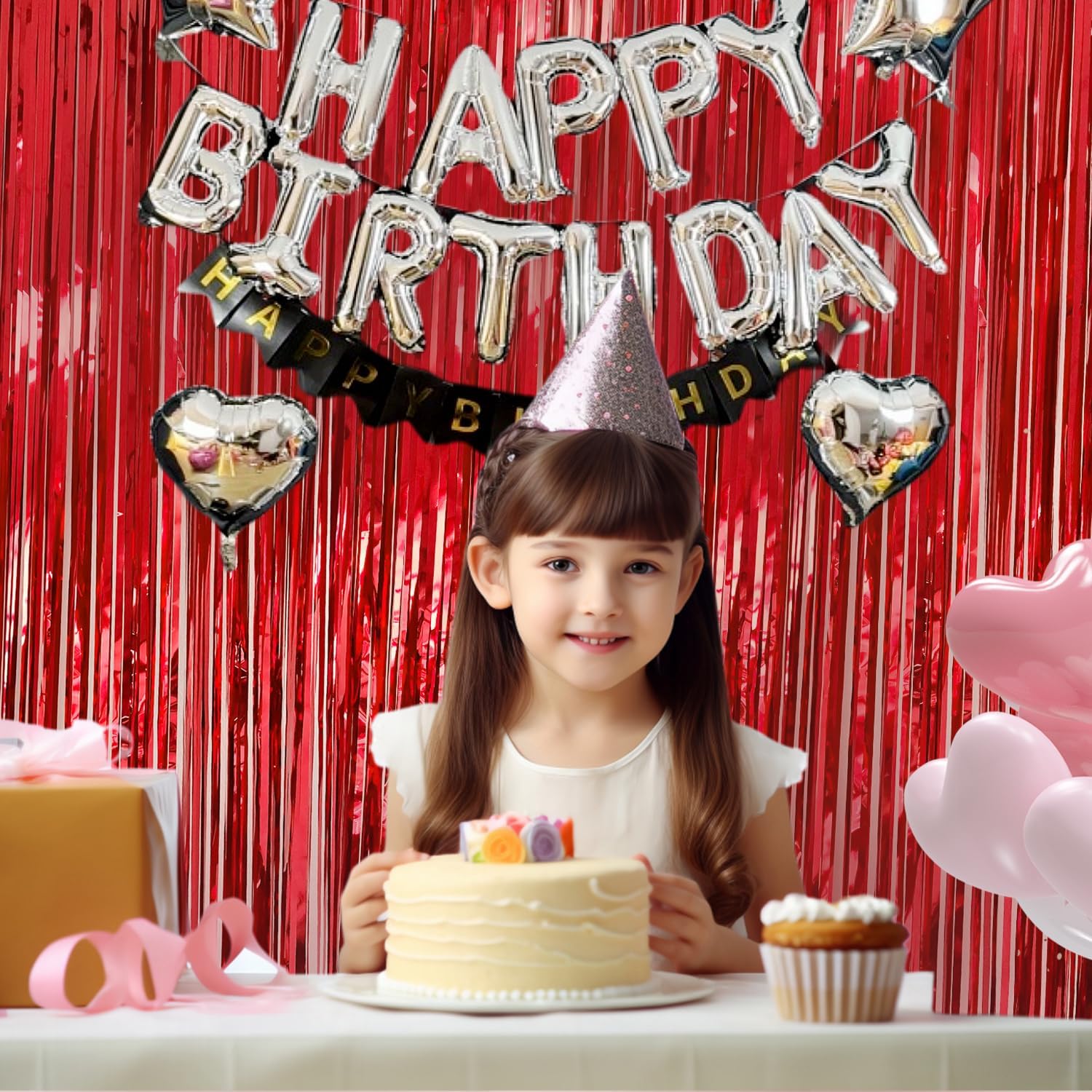 2 Pack Red Foil Fringe Backdrop for Party Decorations