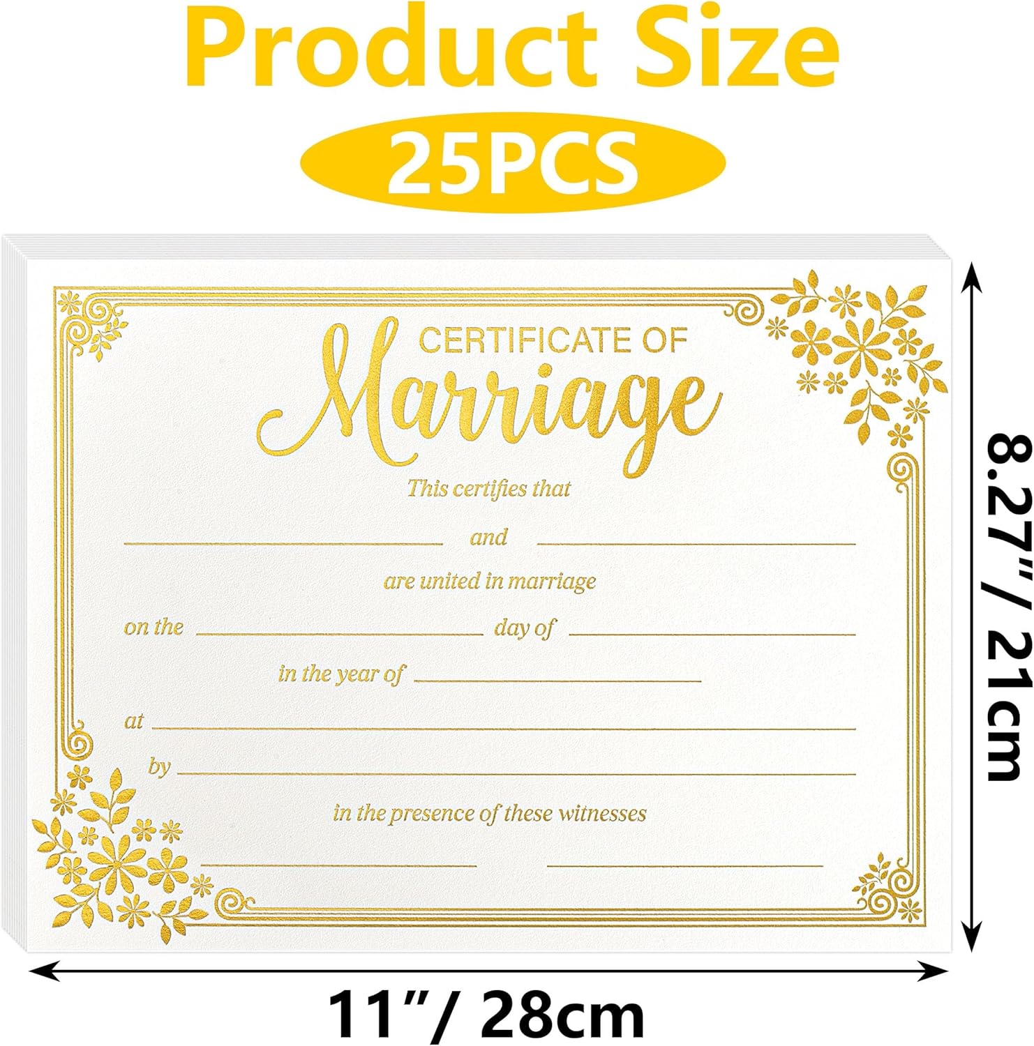Lesnala 25Pcs Gold Foil Wedding Certificate Blank Paper for Ceremony