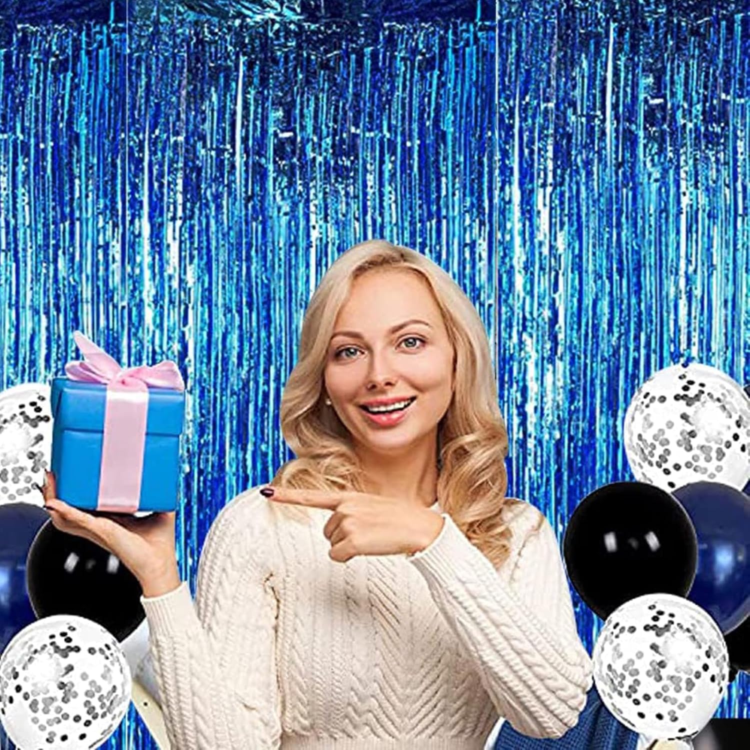 BEISHIDA 2 Pcs Blue Door Streamers Tinsel Curtain Party Backdrop