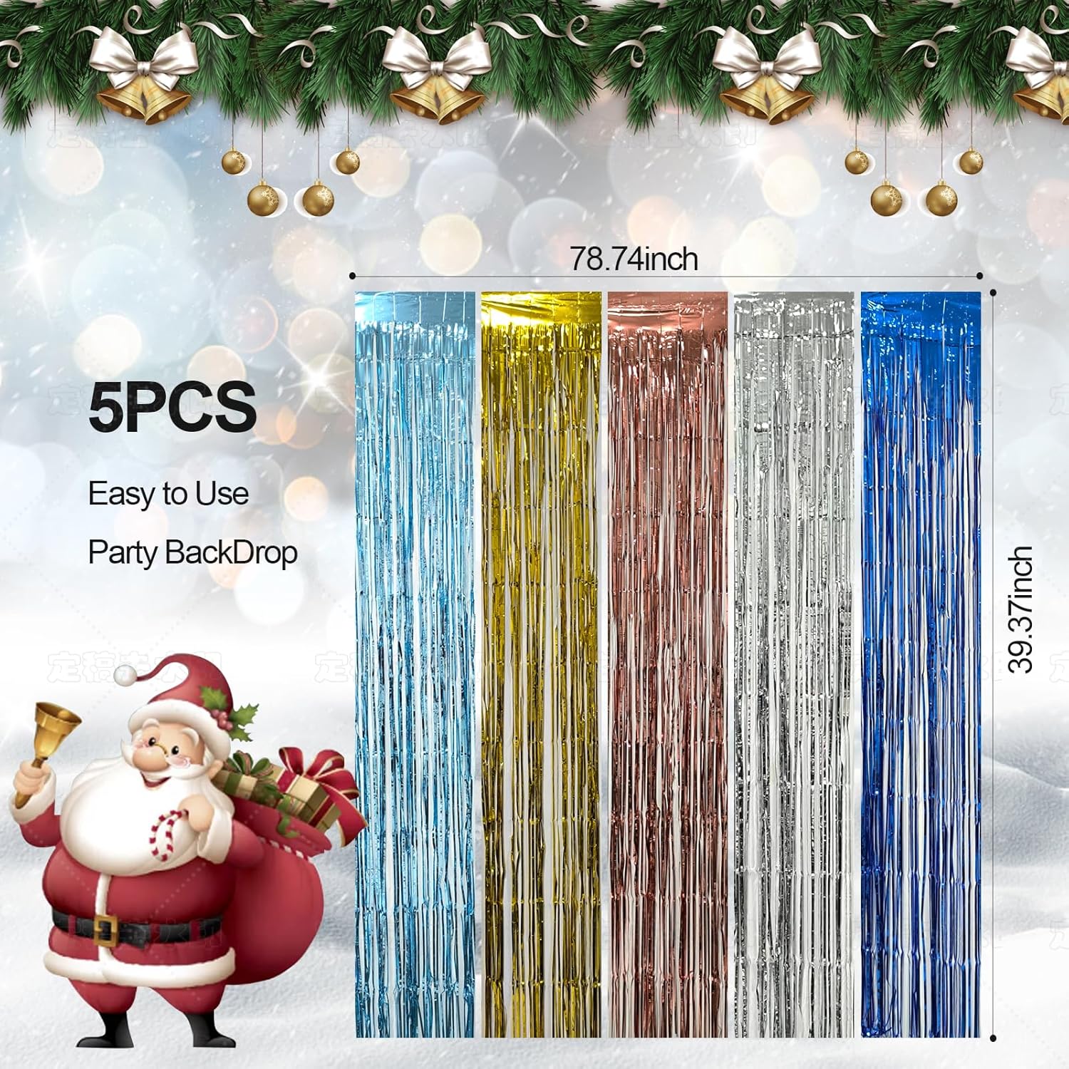 5 Pack Silver Foil Curtain Backdrop Photo Booth Props