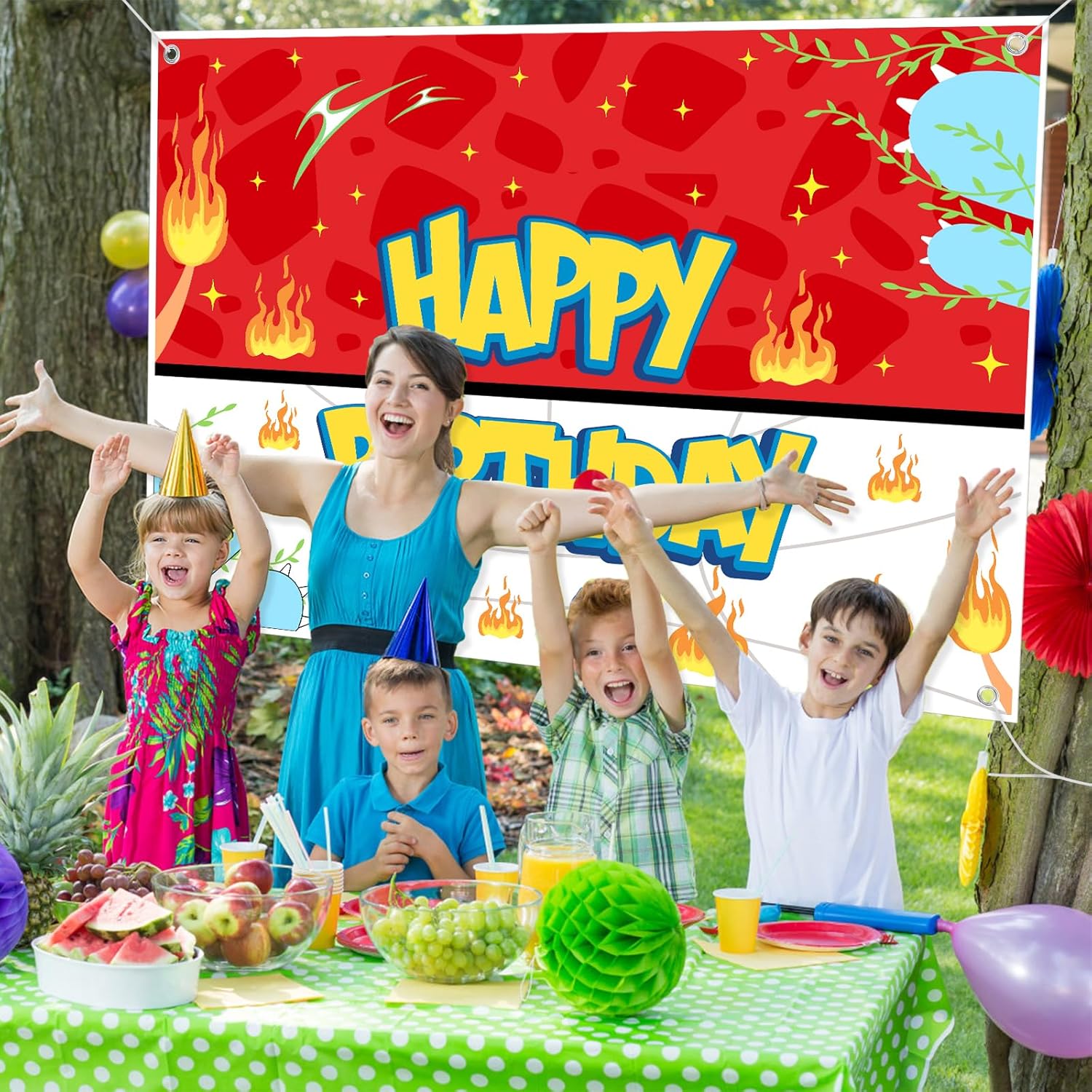Happy Birthday Cartoon Backdrop for Kids 100x150cm Red White Blue Yellow