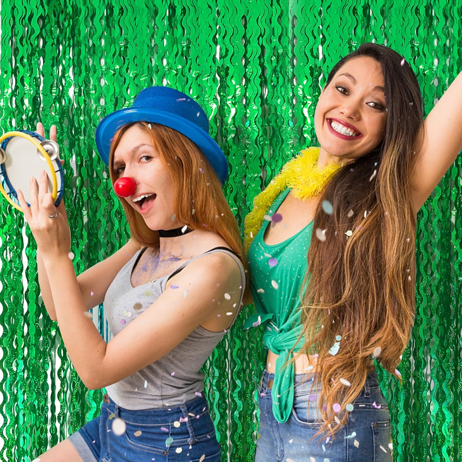 Green Tinsel Foil Fringe Curtain for Party Backdrop