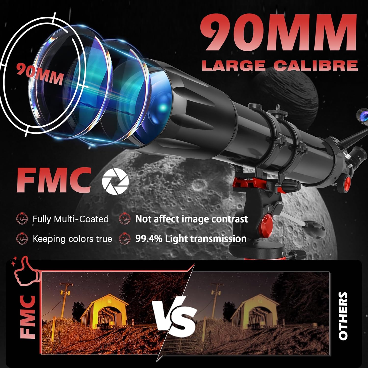 HETEKAN 90mm Refractor Telescope for Adults and Kids