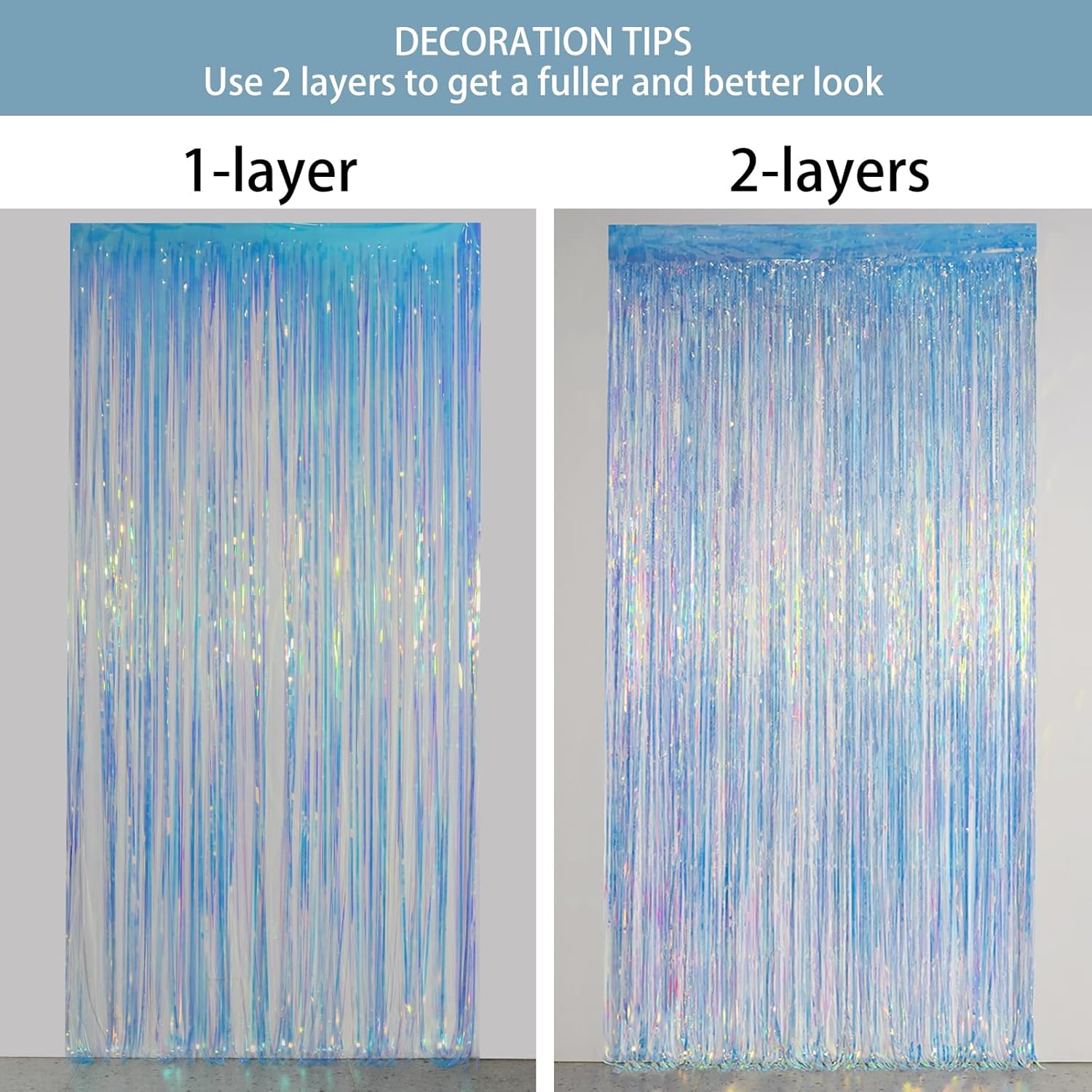 Melsan Iridescent Foil Fringe Backdrops - 2 Pack 32 x 65 ft