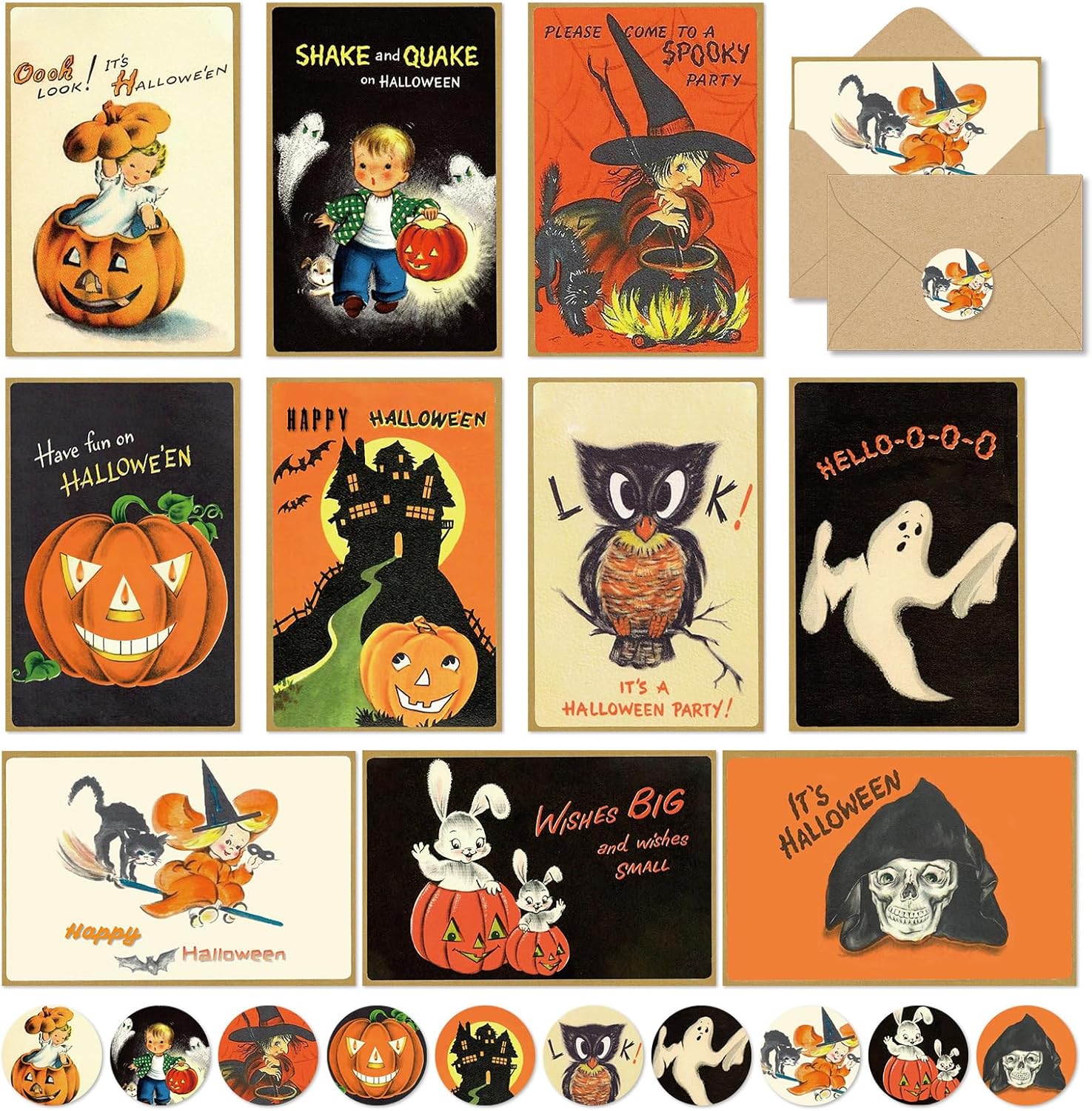 Whaline 50 Pack Halloween Greeting Cards with Sticker Envelopes