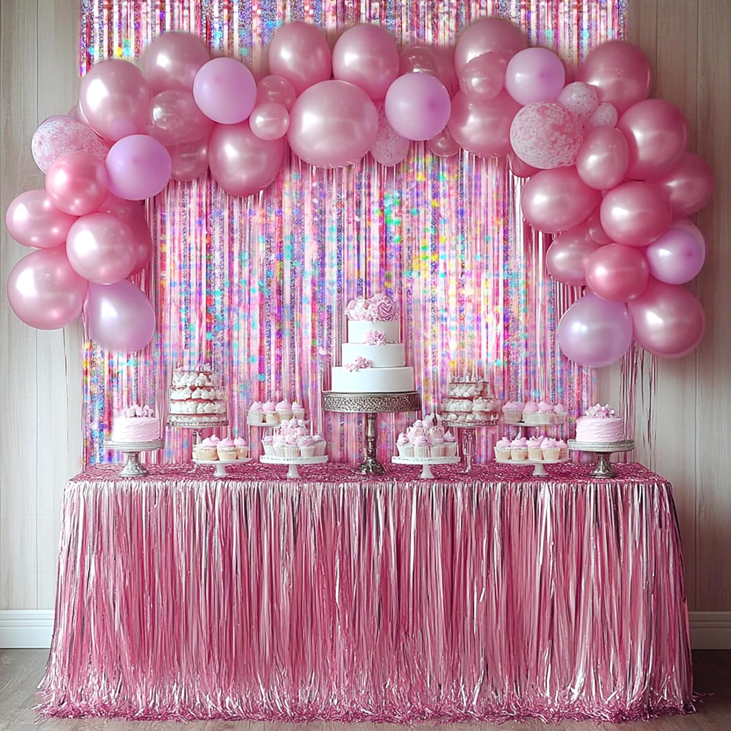 4 Pack Pink Foil Fringe Curtain Decor for Parties
