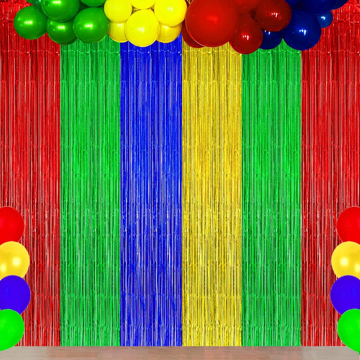 Blue Red Green Yellow Party Decor Backdrop Curtain 3Pack