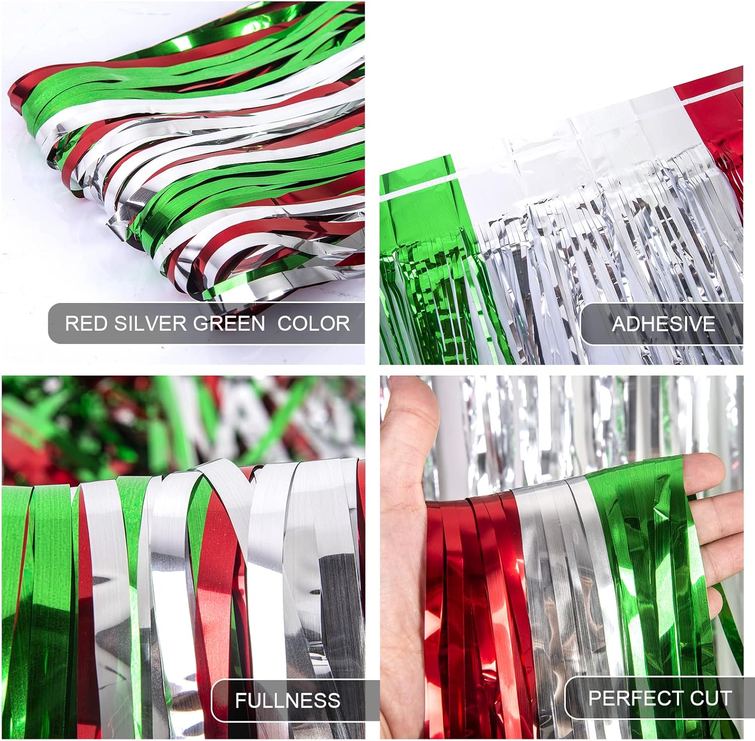 LOLStar 3 Pack Foil Fringe Curtains for Christmas Decorations