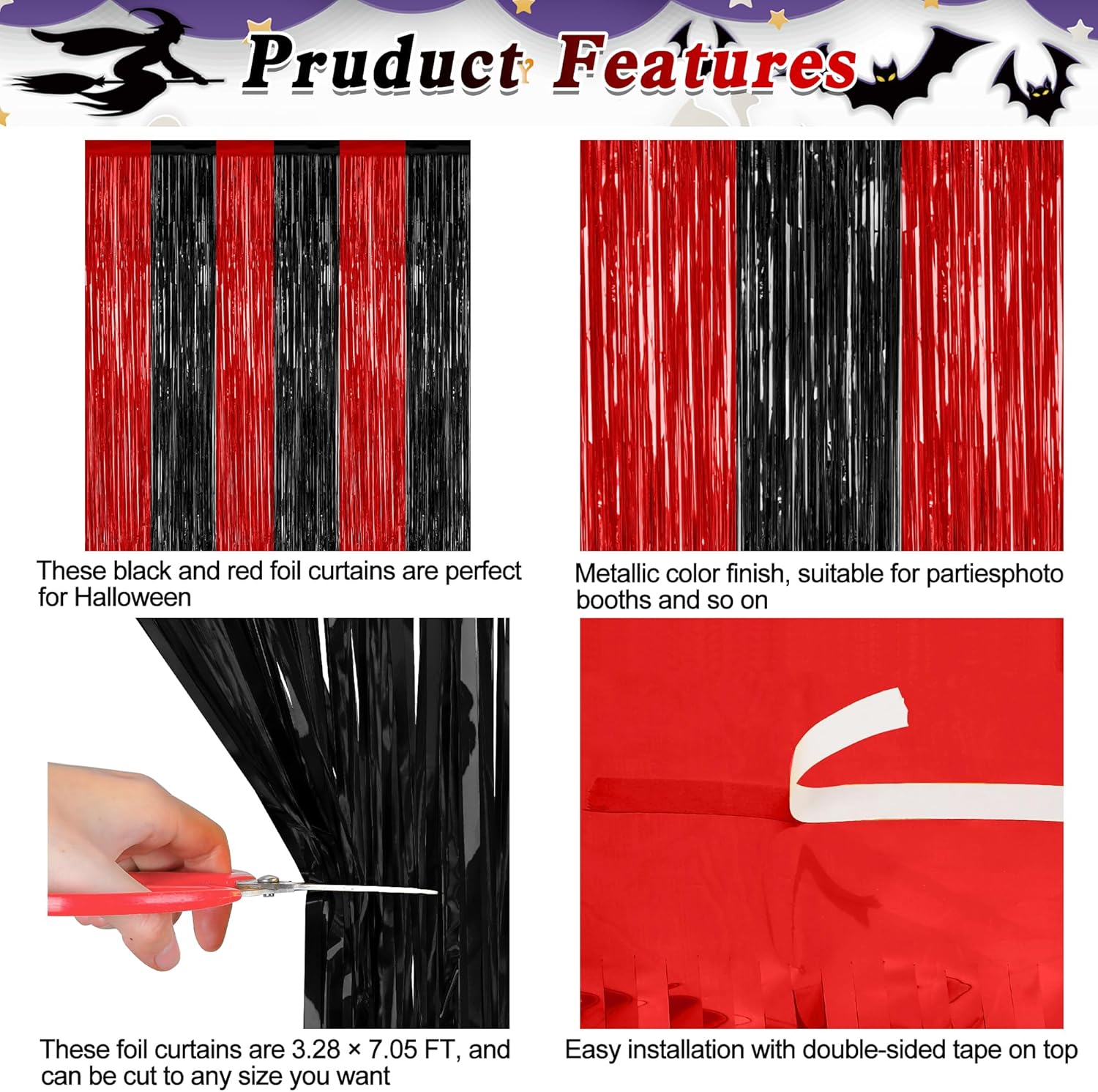 2 Pack Black and Red Party Backdrop Curtains