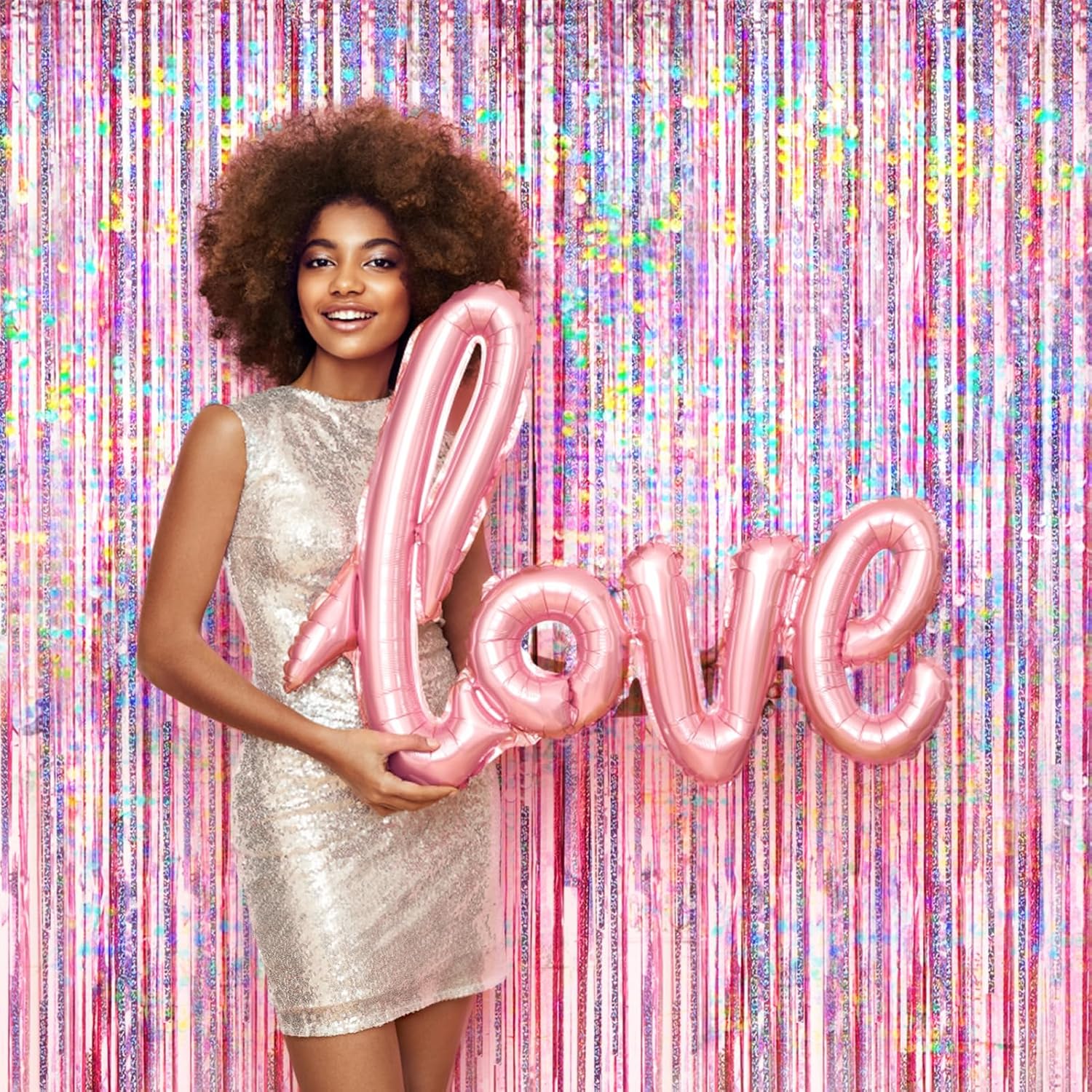 4 Pack Pink Foil Fringe Curtain Decor for Parties