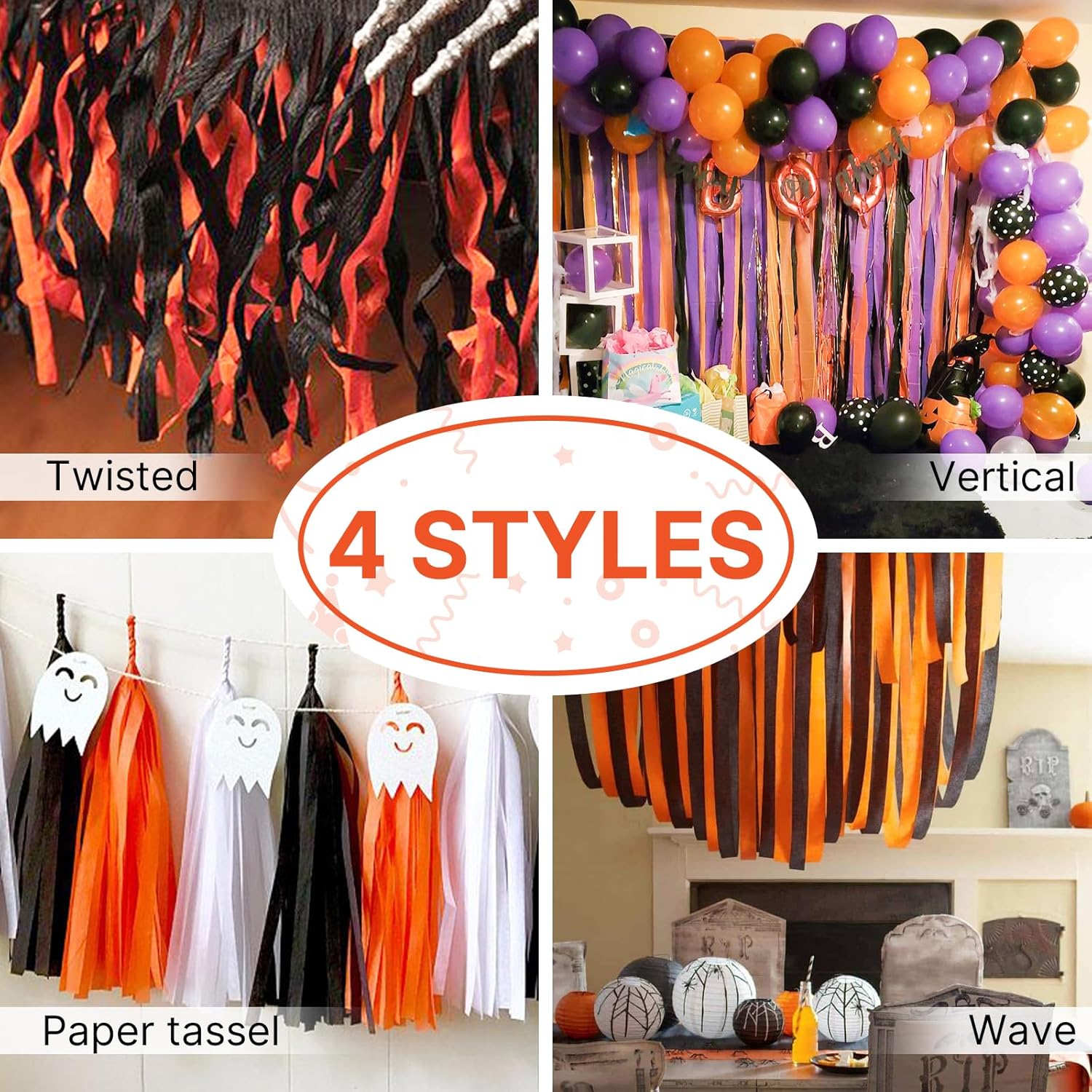 PartyWoo Halloween Crepe Paper Streamers 8 Rolls 656ft Pack