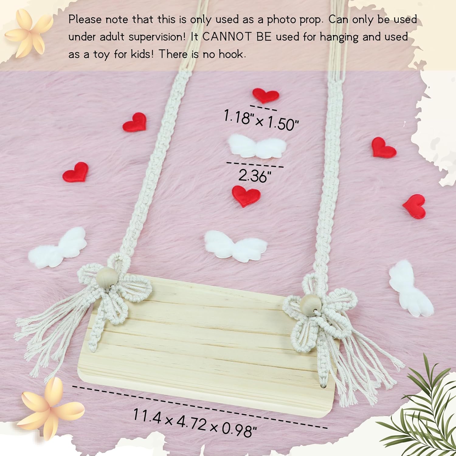 MG House Wooden Swing Baby Photo Prop with Angels and Hearts