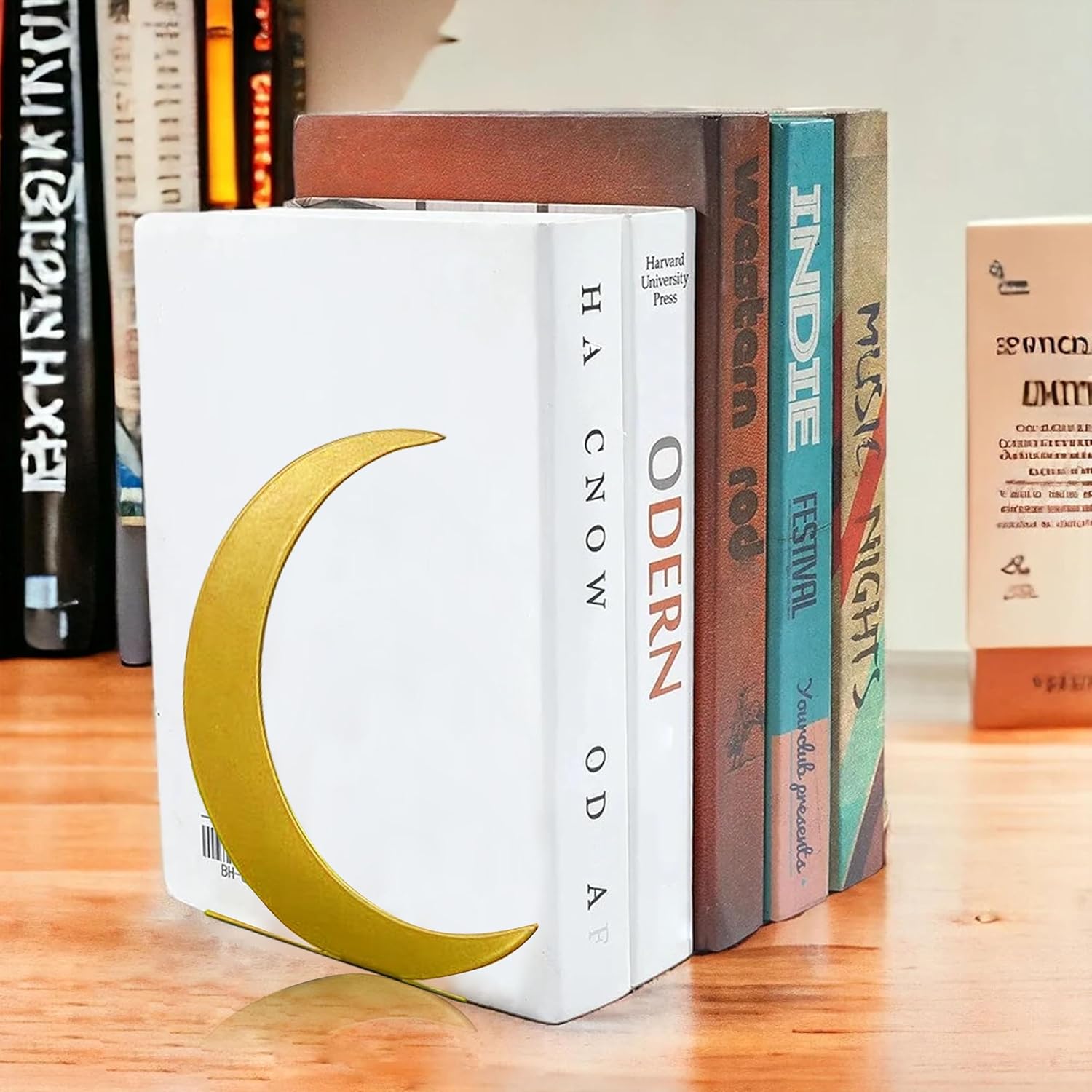 Ecqizer Moon Bookend Gold Bookends Decorative Bookends