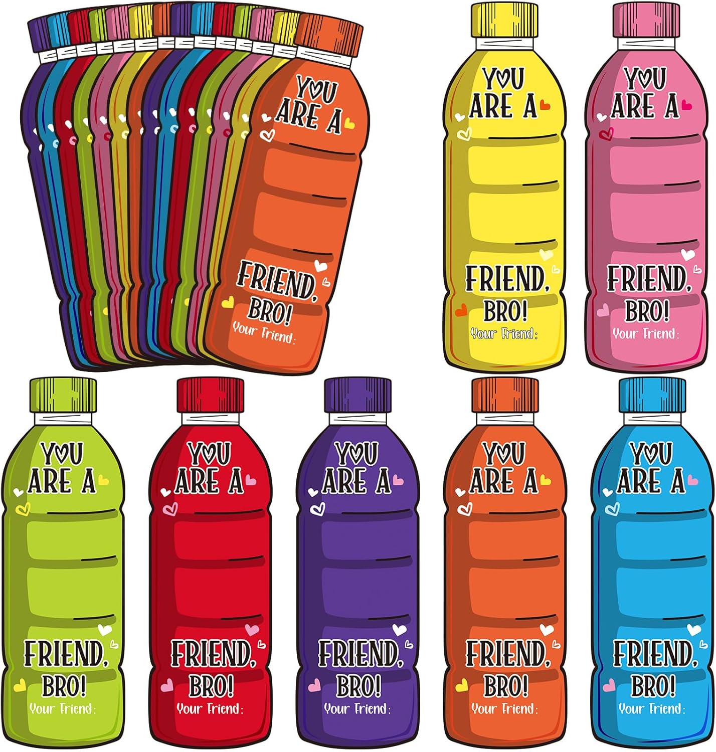 60 Pack Valentine Cards with Drink Bottle Design