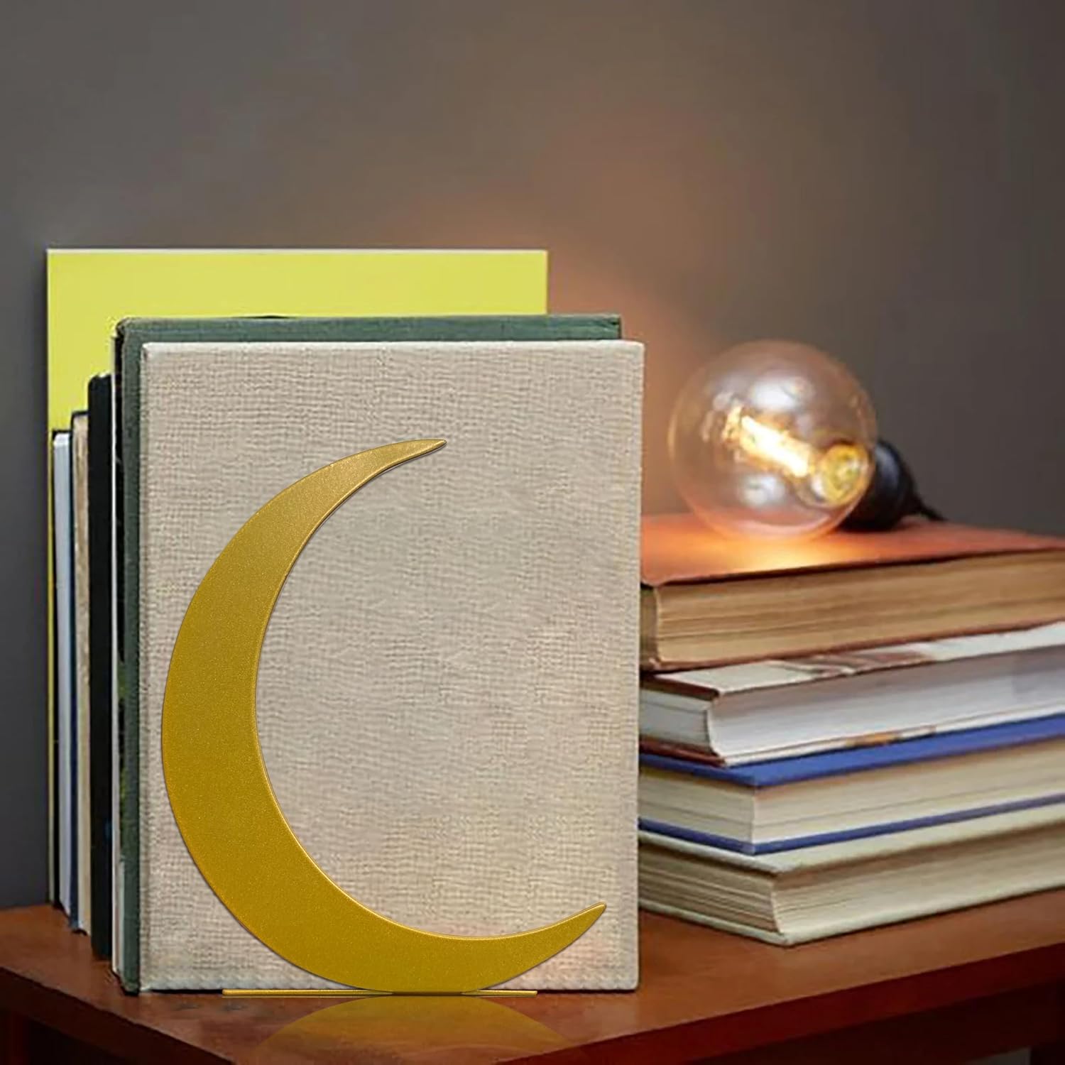 Ecqizer Moon Bookend Gold Bookends Decorative Bookends