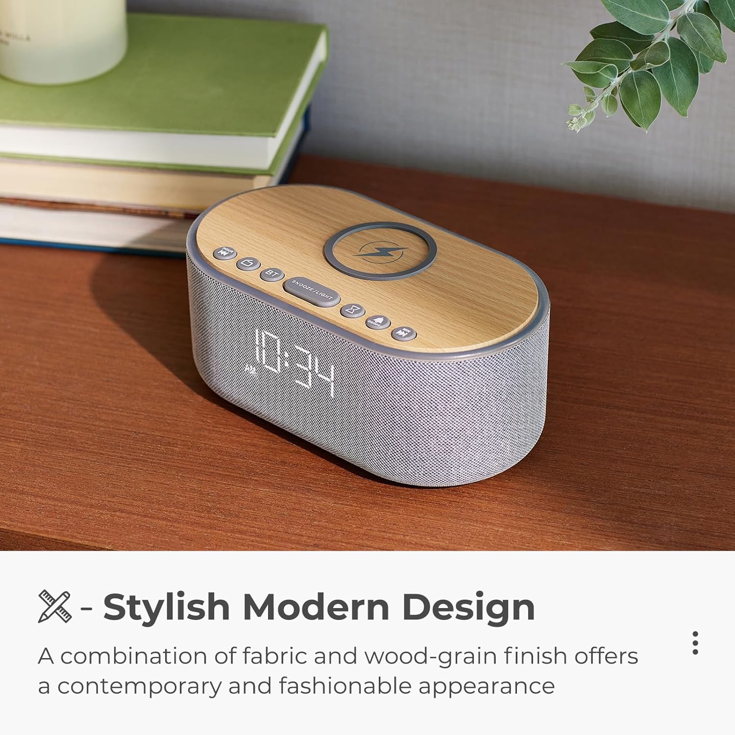 Bluetooth FM Radio Alarm Clock with 10W Speaker and Wireless Charging