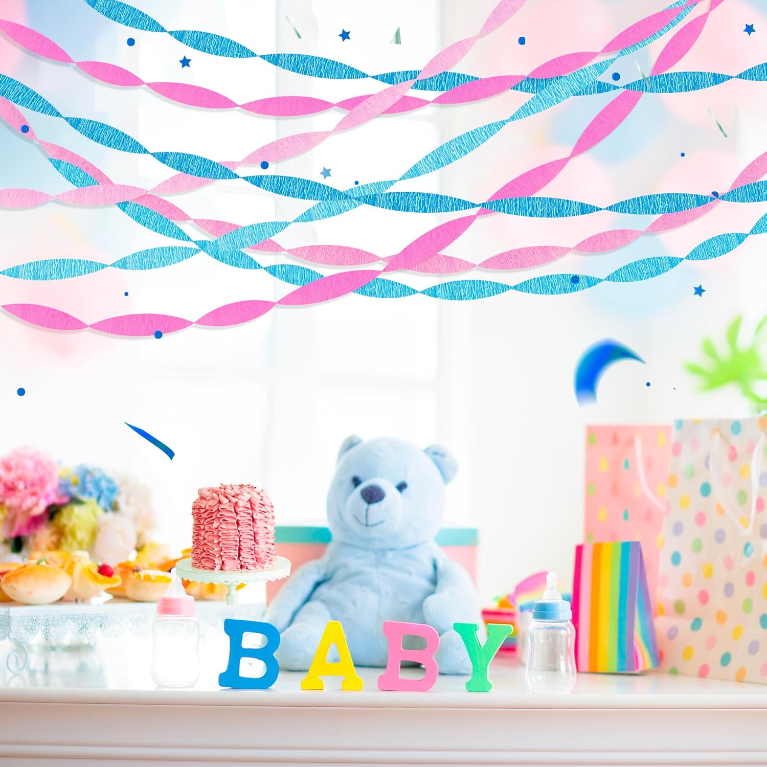 Pink Blue Crepe Streamers 656ft Gender Reveal Decor Kit