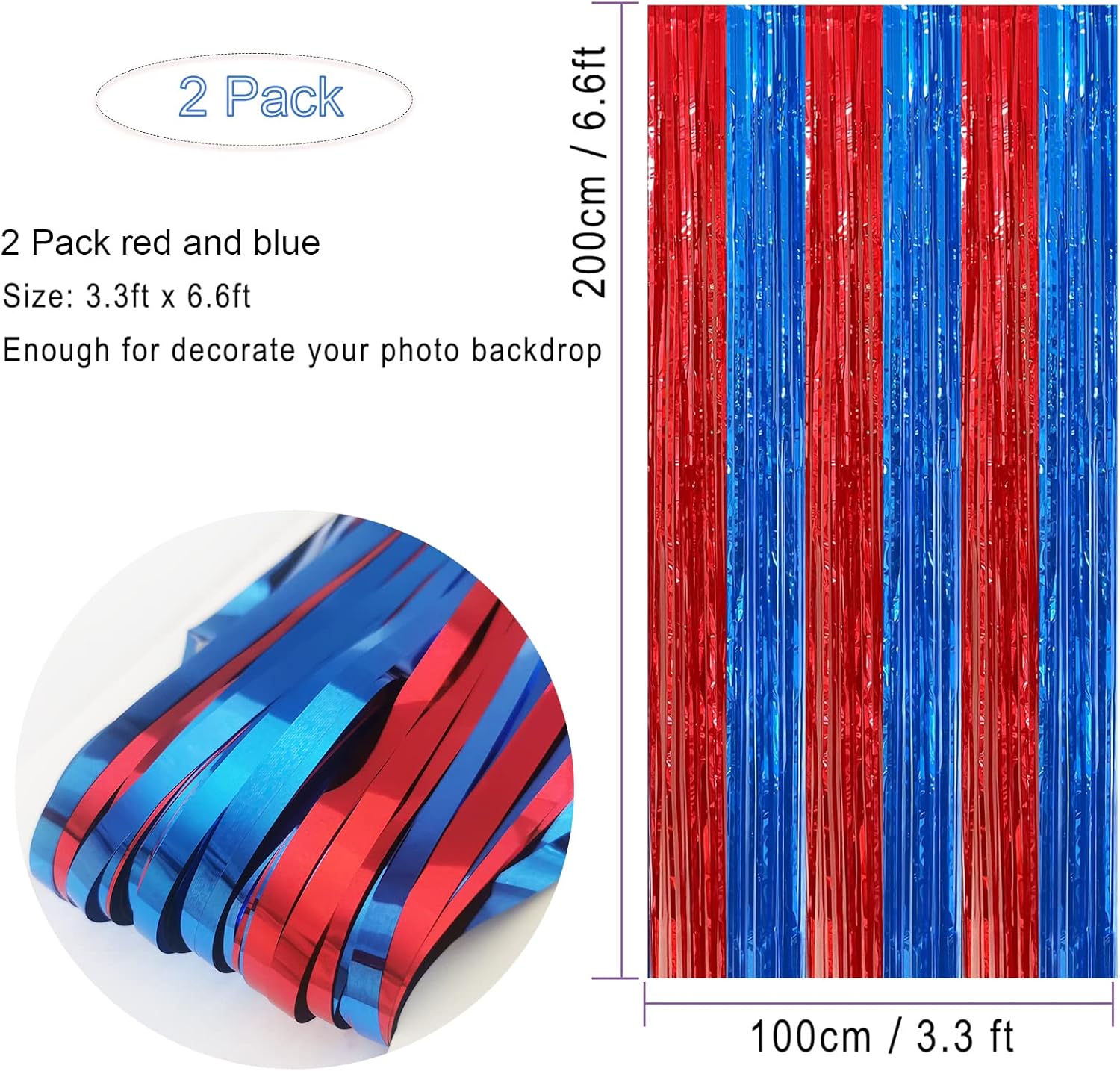 2 Pack Red Blue Foil Fringe Curtains Photo Booth Props