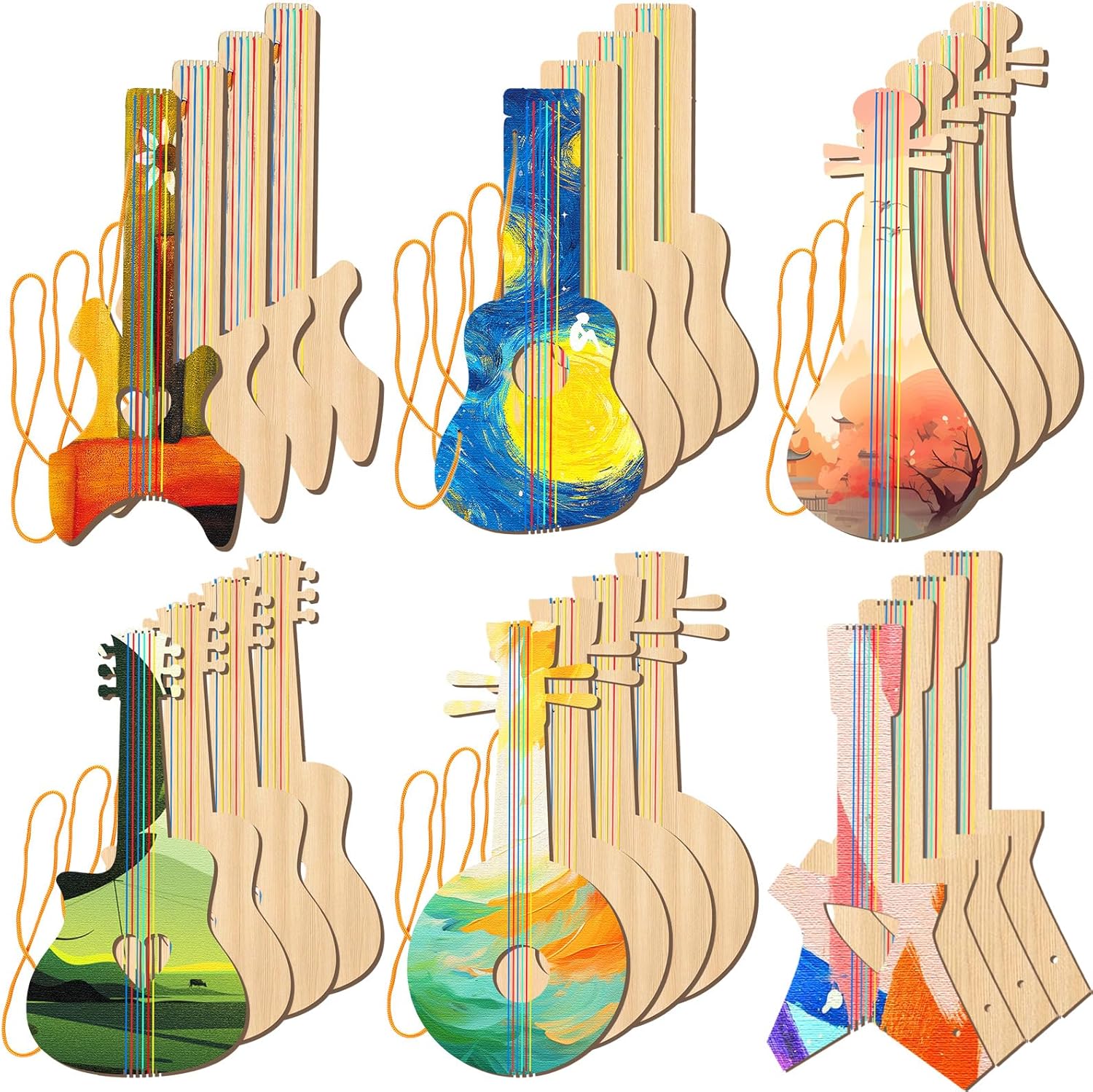 Syhood 24 Pcs DIY Wood Guitar Cutouts for Kids