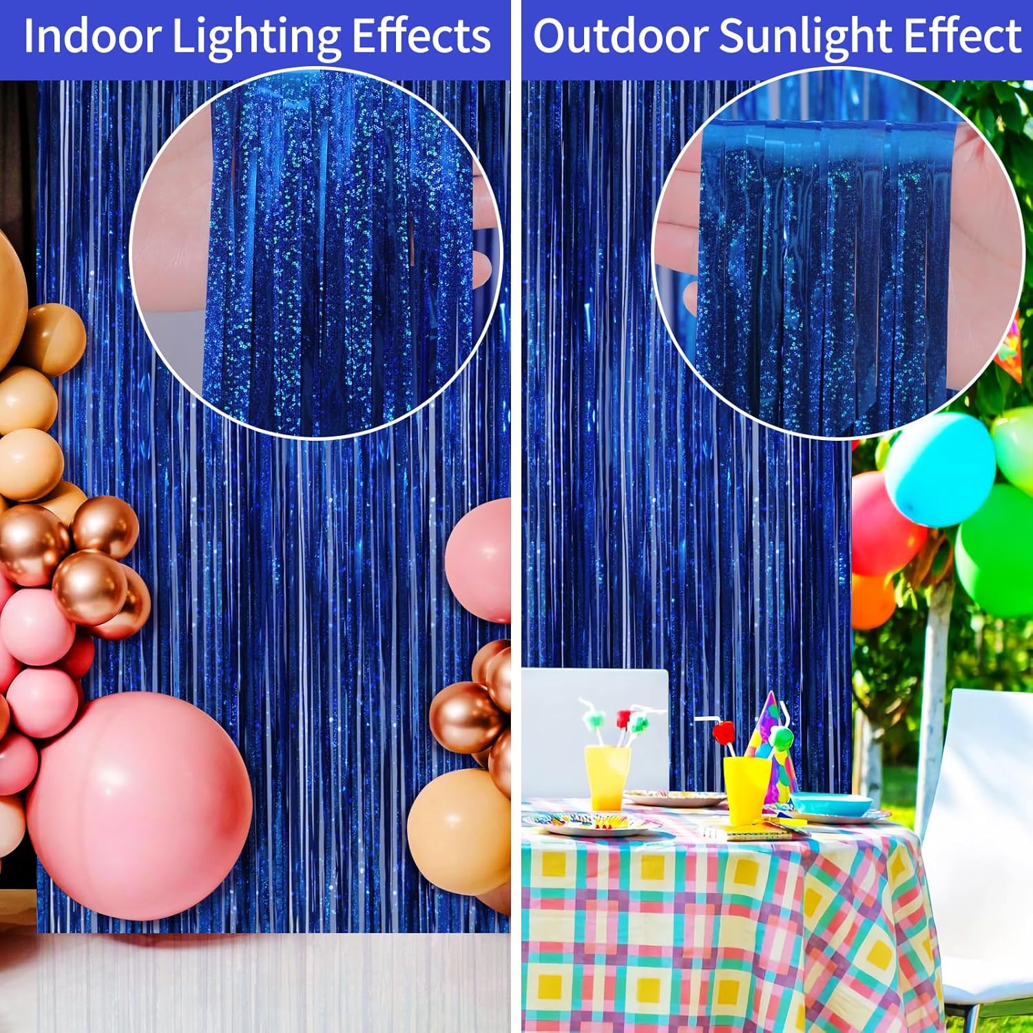 Picoway 4 Pack Foil Fringe Tinsel Curtains Blue