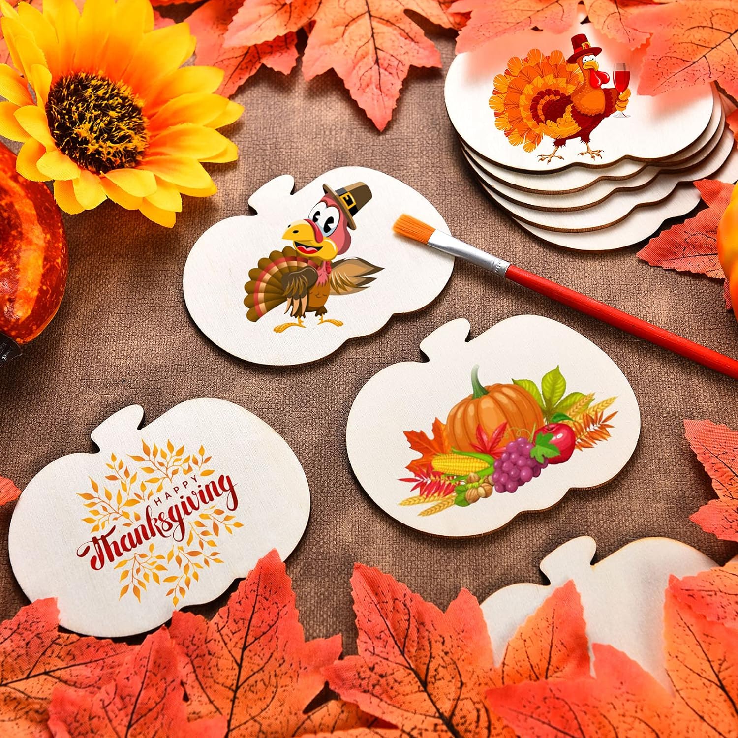 Blulu 24 Pcs Fall Wooden Pumpkin Cutouts for DIY