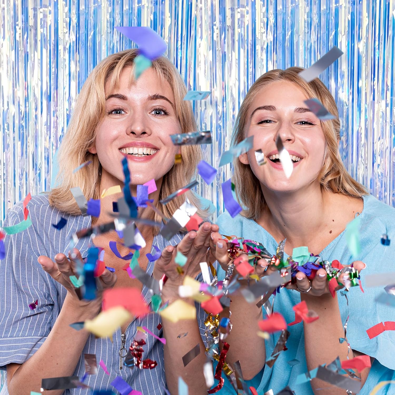 2 Pack Iridescent Foil Curtain Backdrop