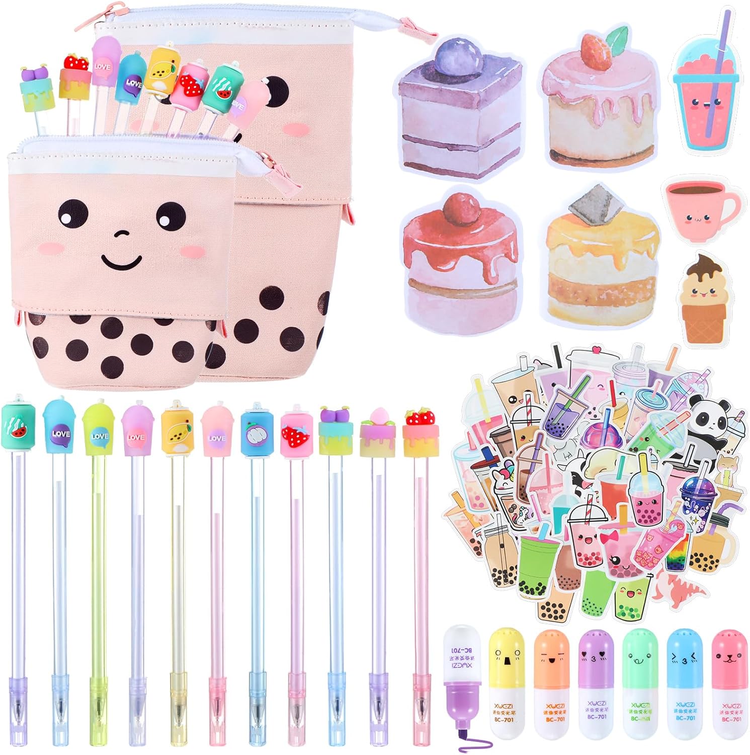 Sabary 228 Pcs Kawaii Stationery Set with Pencil Case