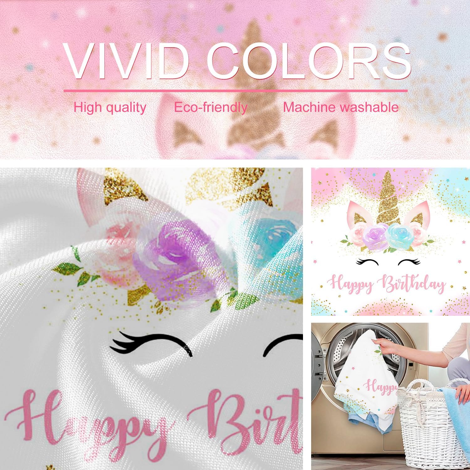 Mocsicka Unicorn Birthday Backdrop 5x3ft Pastel Rainbow Glitter
