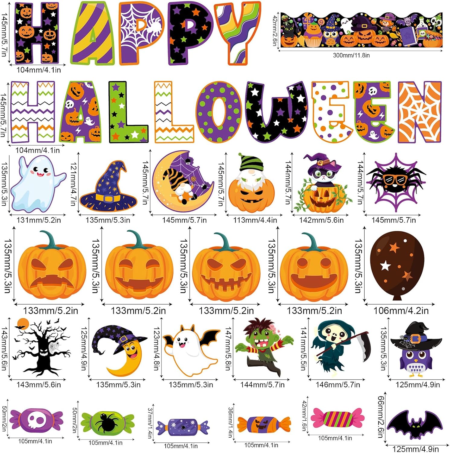 Halloween Bulletin Board Decorations with 81 Cutouts