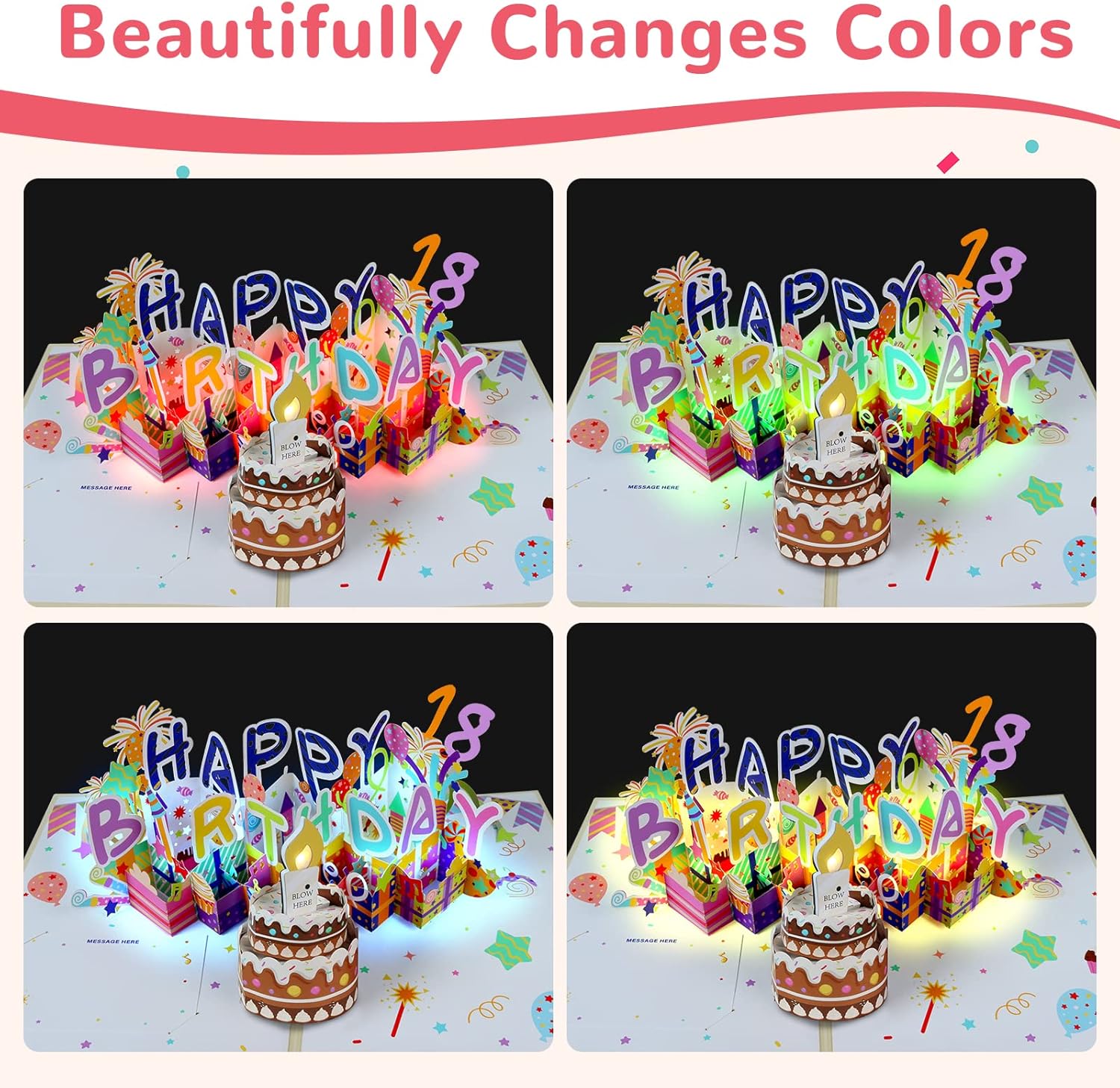 3D Musical Birthday Card with LED Light and Blowable Candle