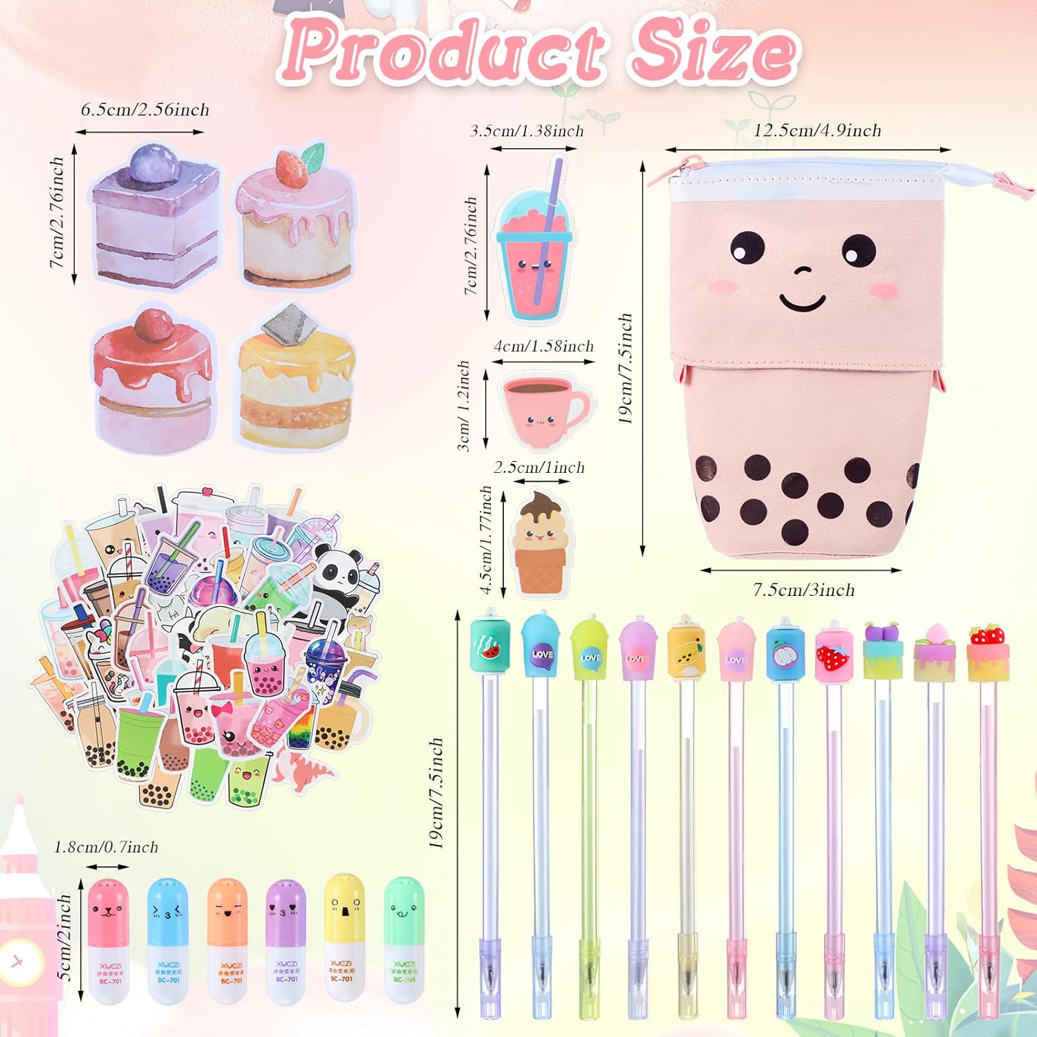 Sabary 228 Pcs Kawaii Stationery Set with Pencil Case