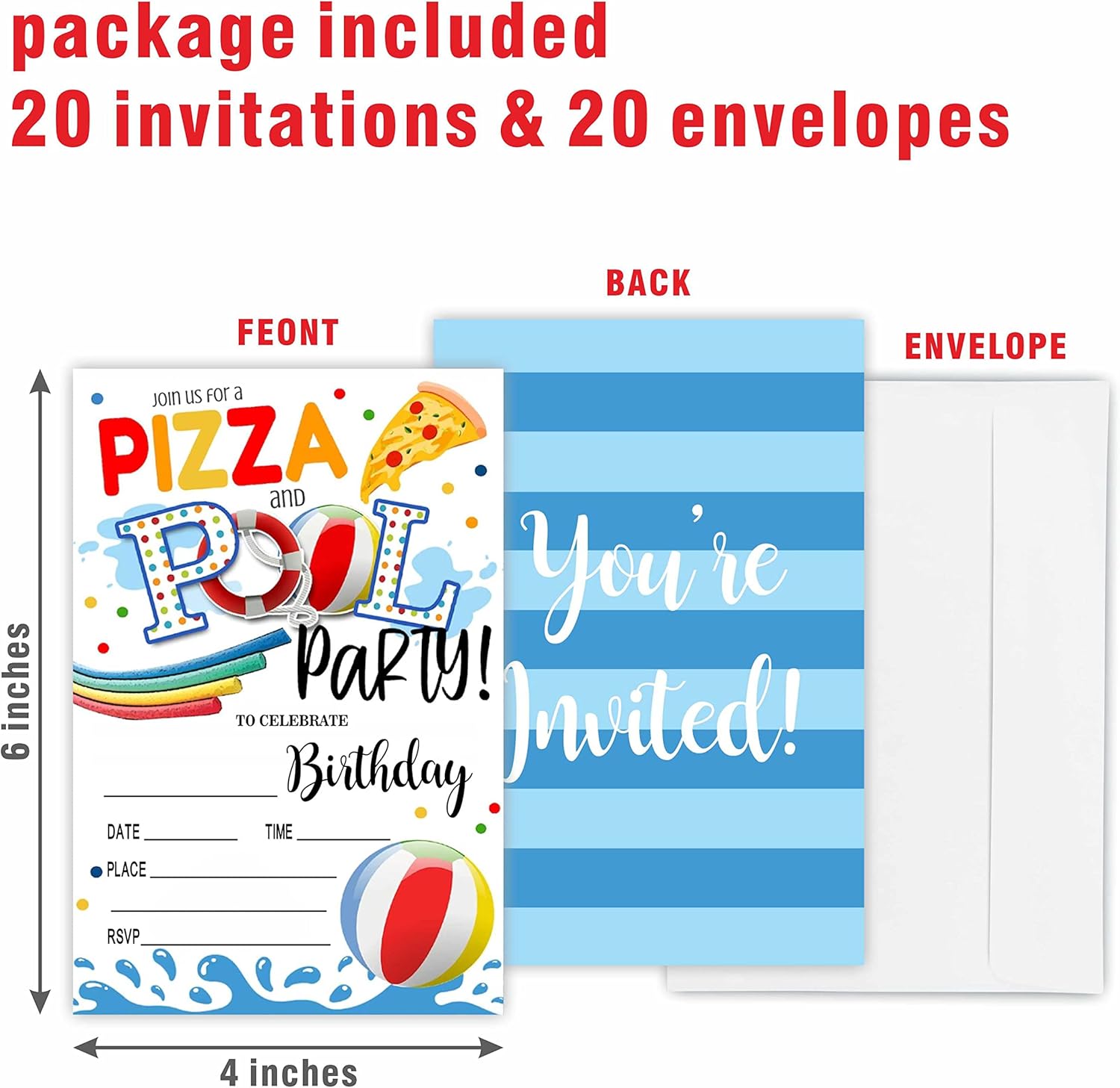 Pool Party Birthday Invitations with Envelopes 20 Count