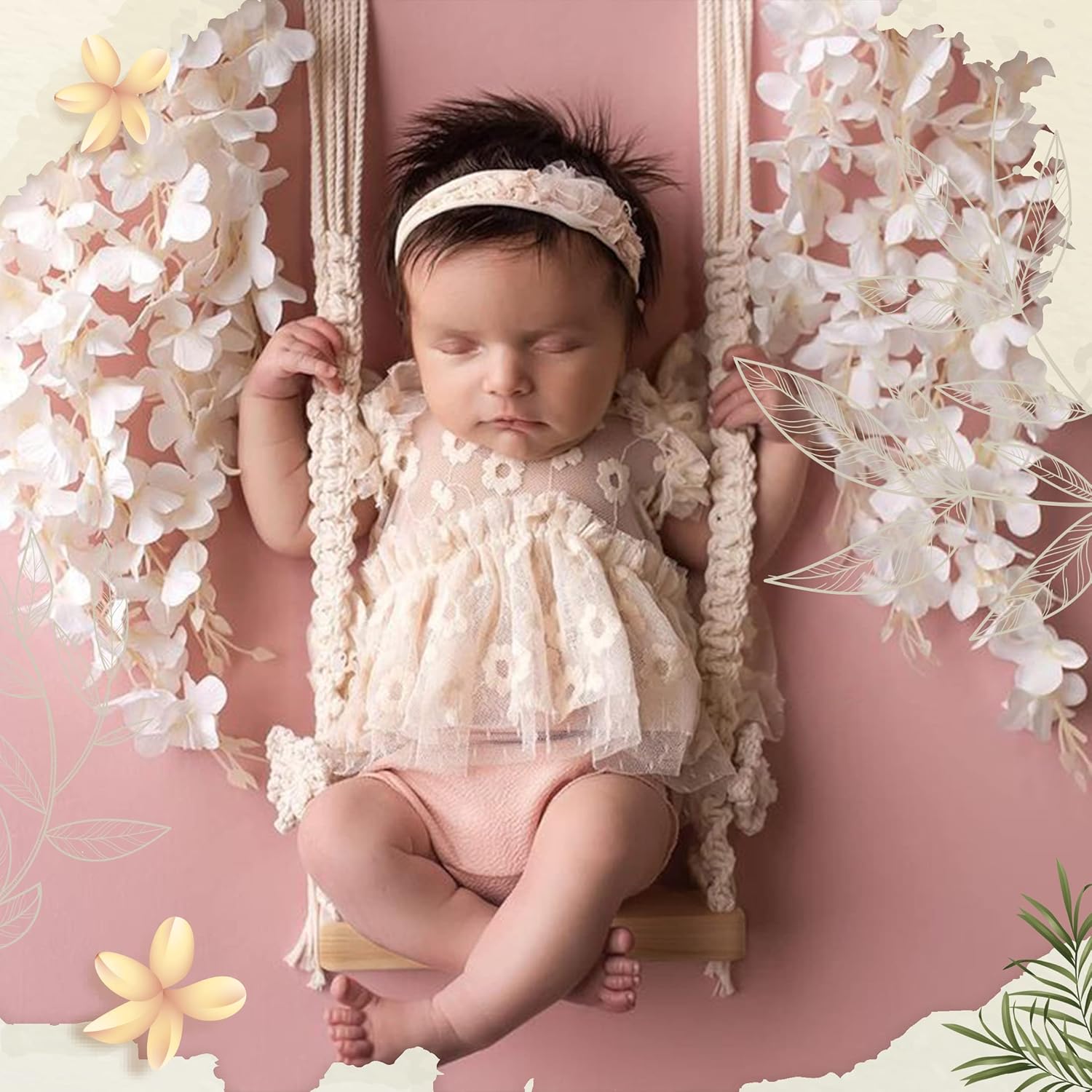 MG House Wooden Swing Baby Photo Prop with Angels and Hearts