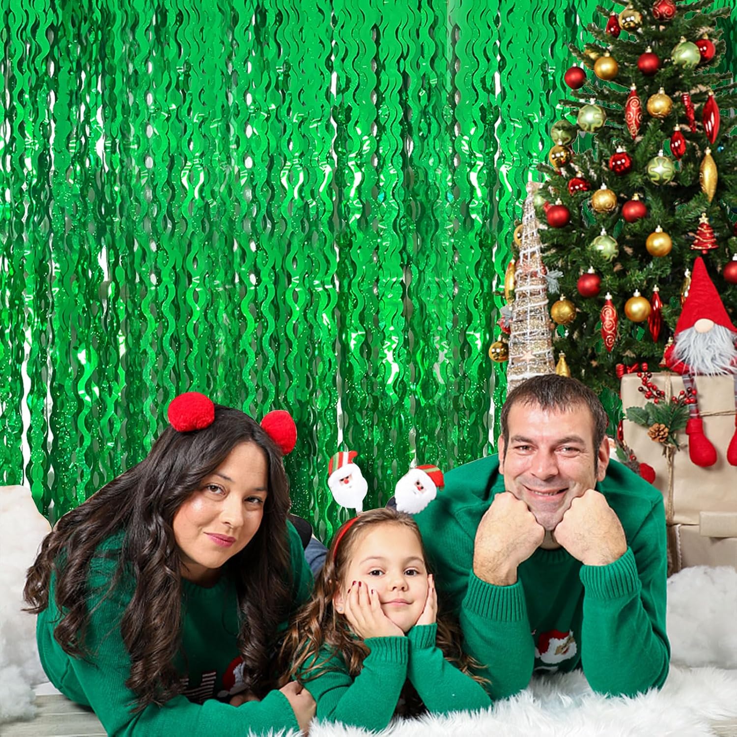 Green Tinsel Foil Fringe Curtain for Party Backdrop