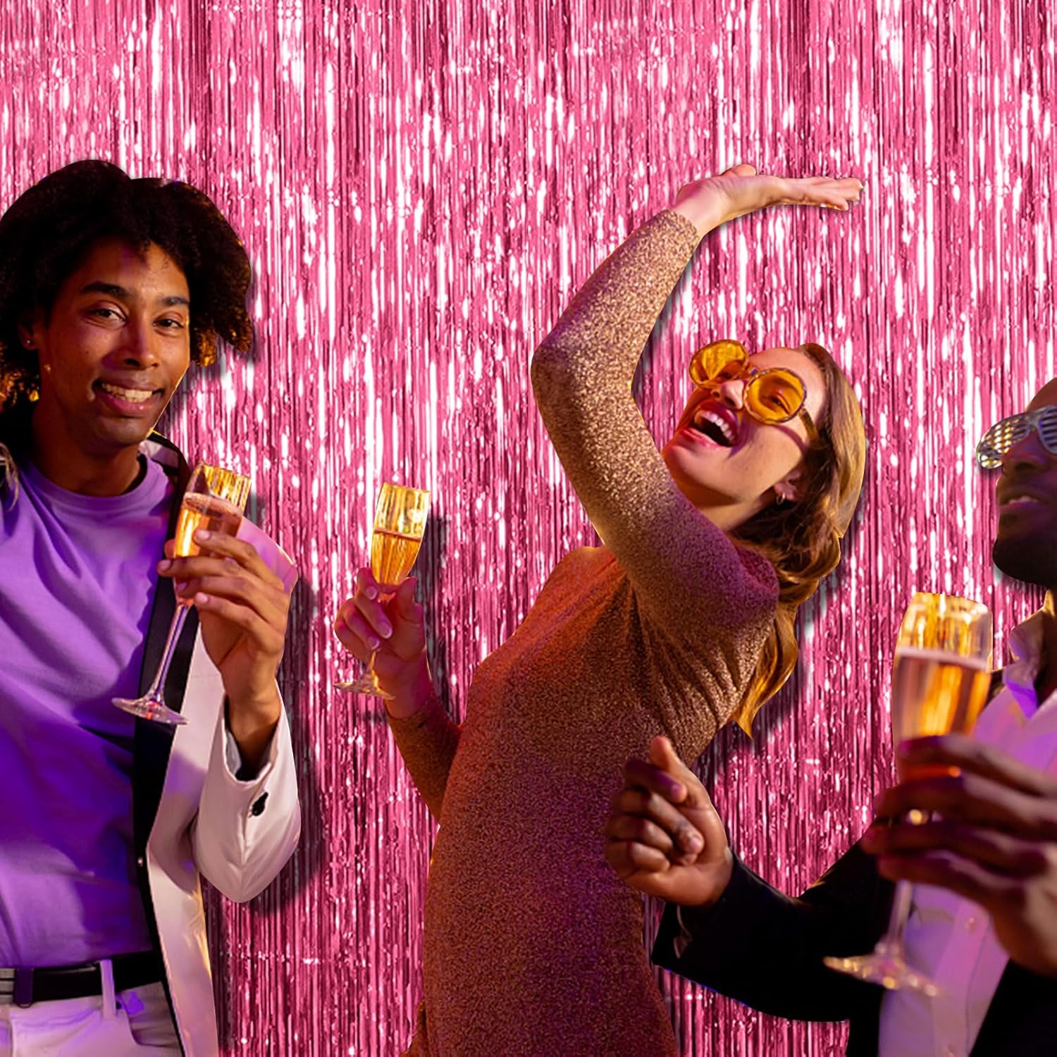 3 Pack Pink Tinsel Foil Backdrop Decorations for Parties