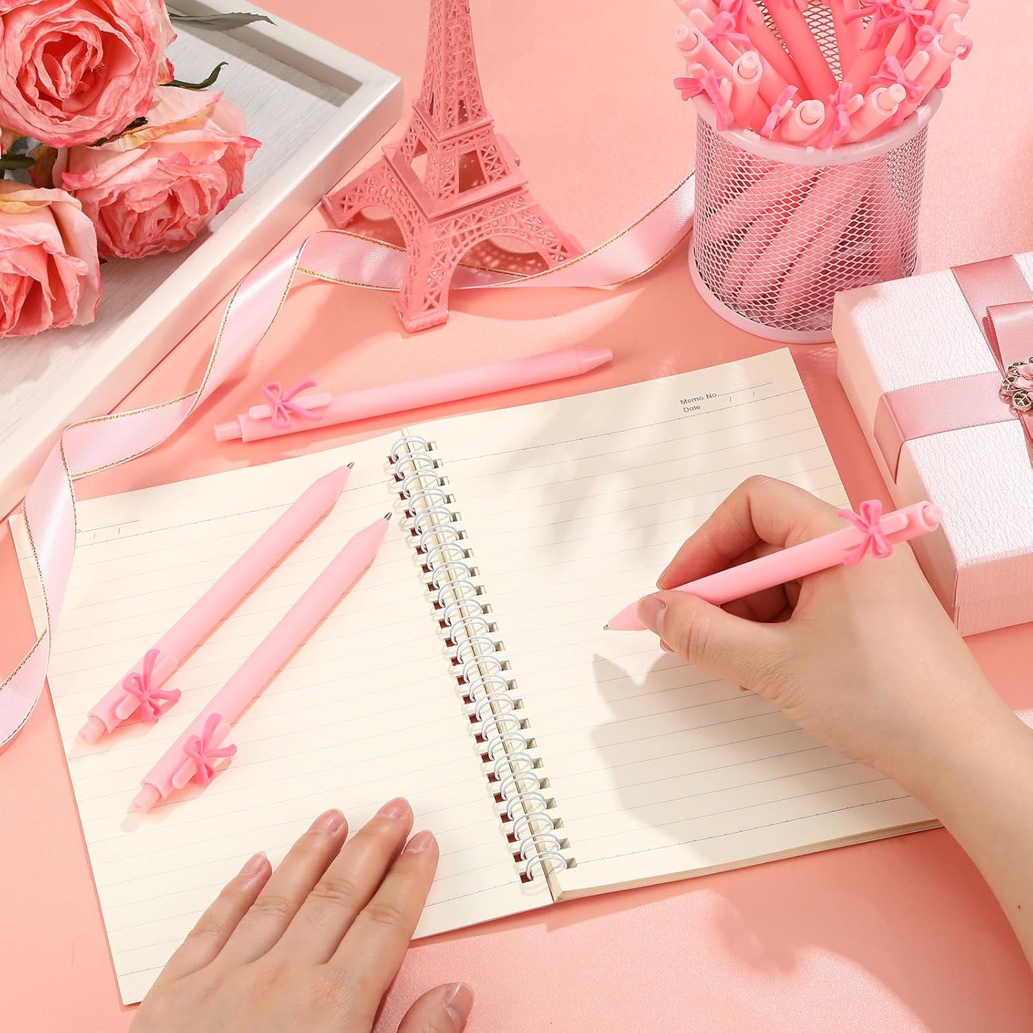 20 Pcs Pink Bow Ballpoint Pens Coquette Design