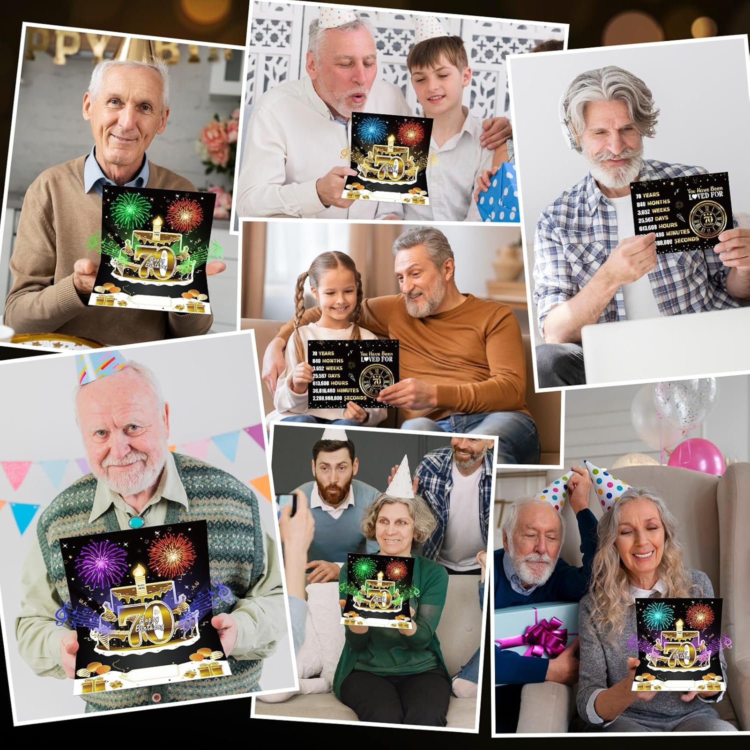 70th Birthday 3D Pop Up Cake Card with Fireworks and Music