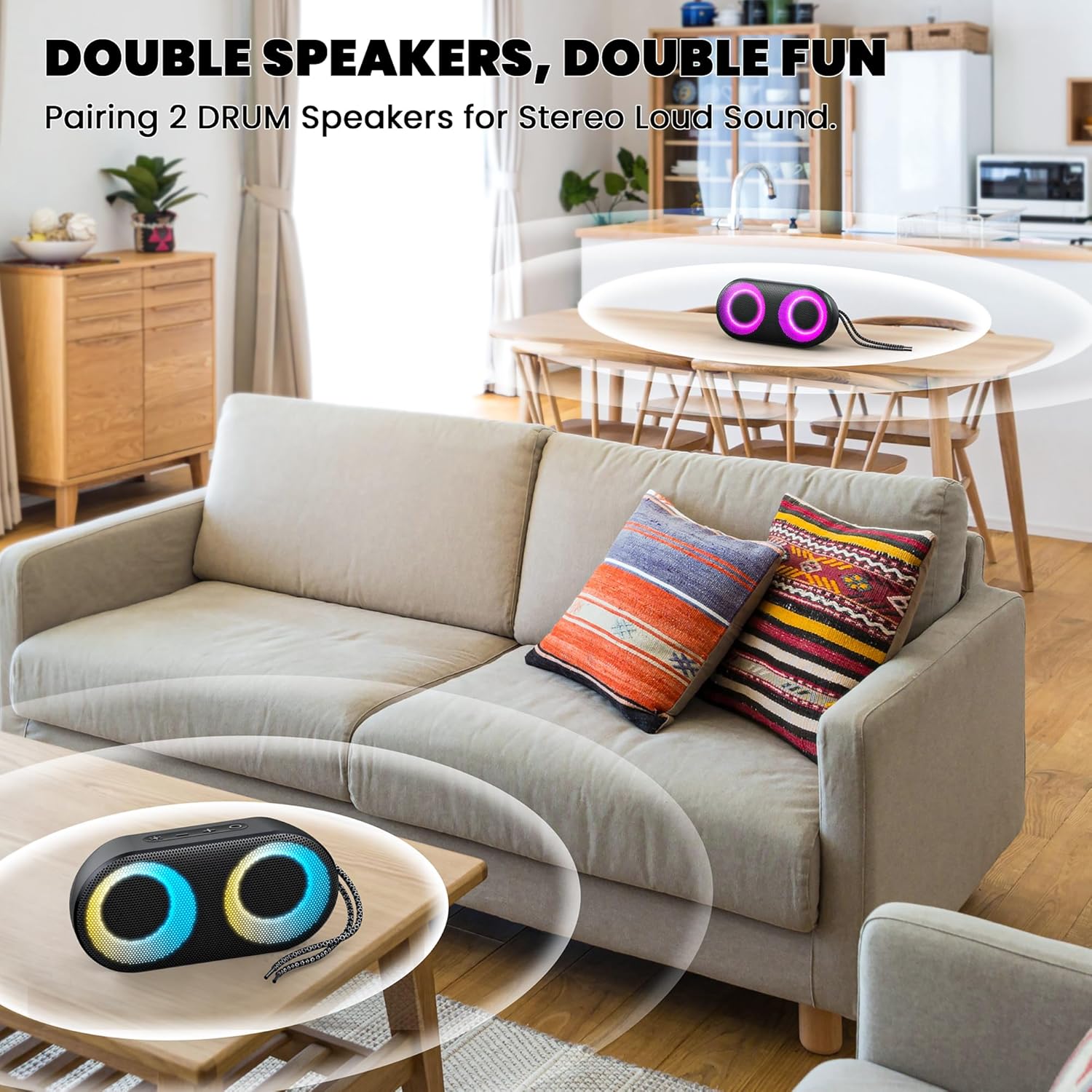 MIATONE Drum Shower Speaker with LED Lights and Bluetooth 53