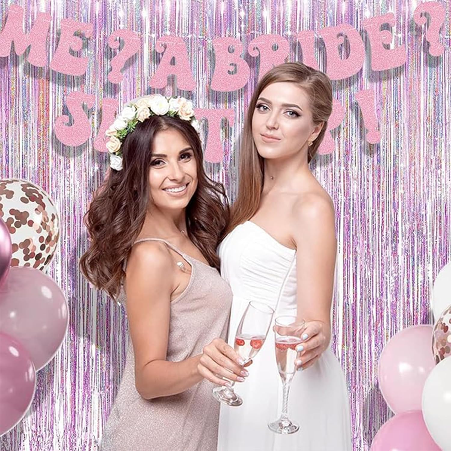 BRAVESHINE Pink Tinsel Curtain Backdrop - 2Pcs 32x82ft